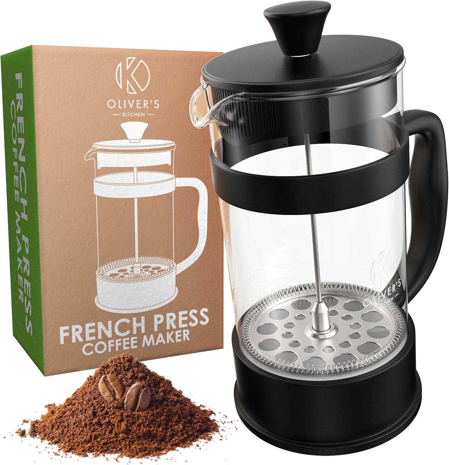 Oliver's Kitchen Cafetiere 1 Litre - Glass French Press Coffee Maker, 4 Cup