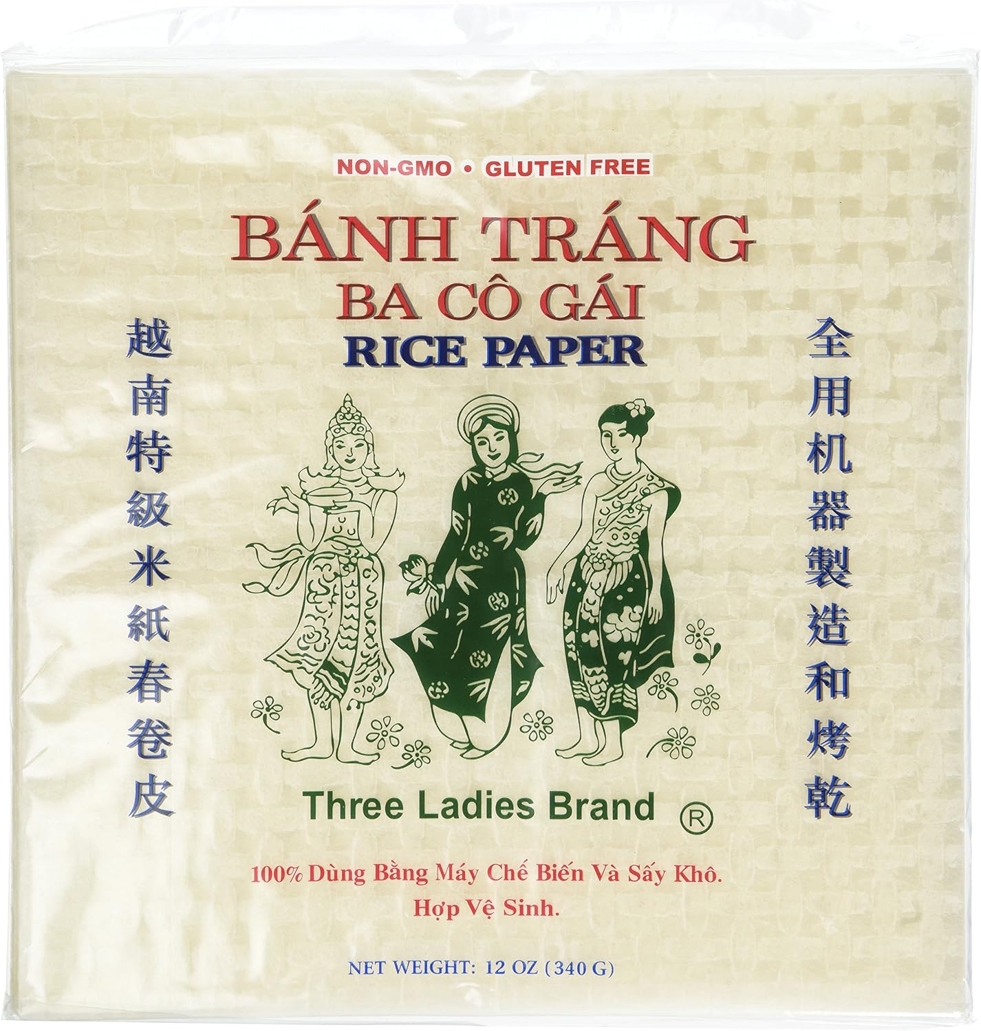 2 Packs Square Three Ladies Rice Paper Wrappers (22cm)