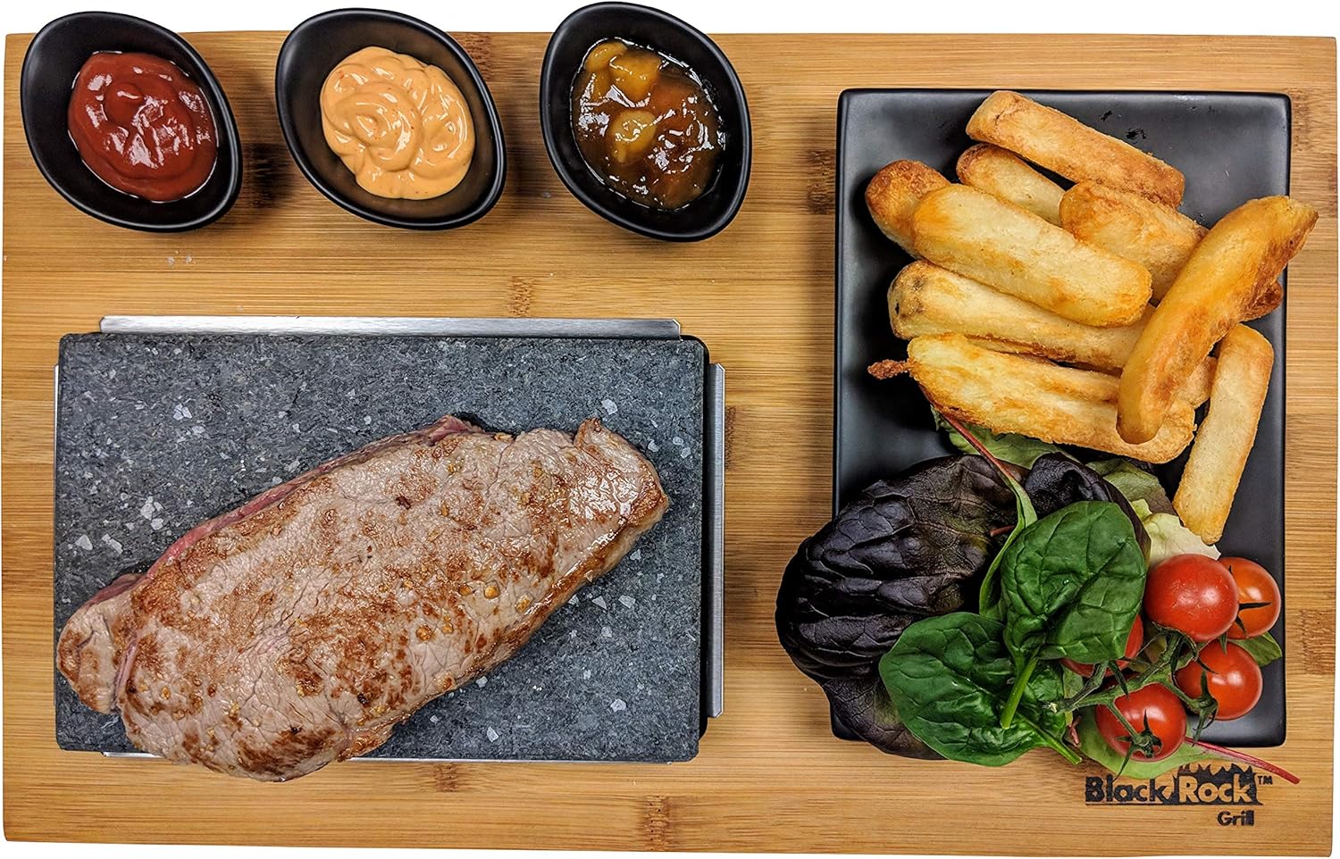 Black Rock Grill Steak on a Stone Grill Set, Sizzling Lava Stone Cooking Set
