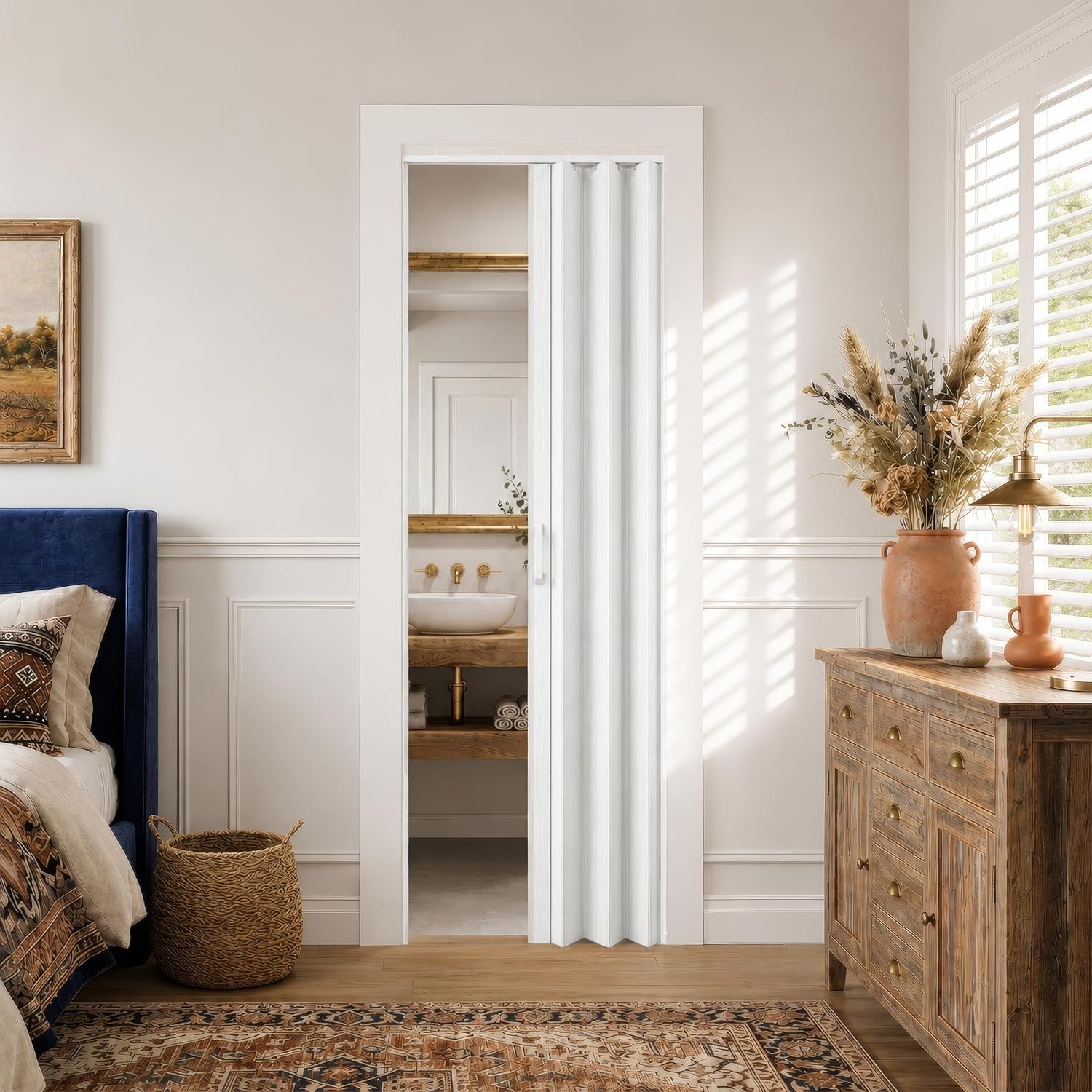 SMARTSTANDARD 24" x 80" Foldable Accordion Doors for Closet, PVC, White