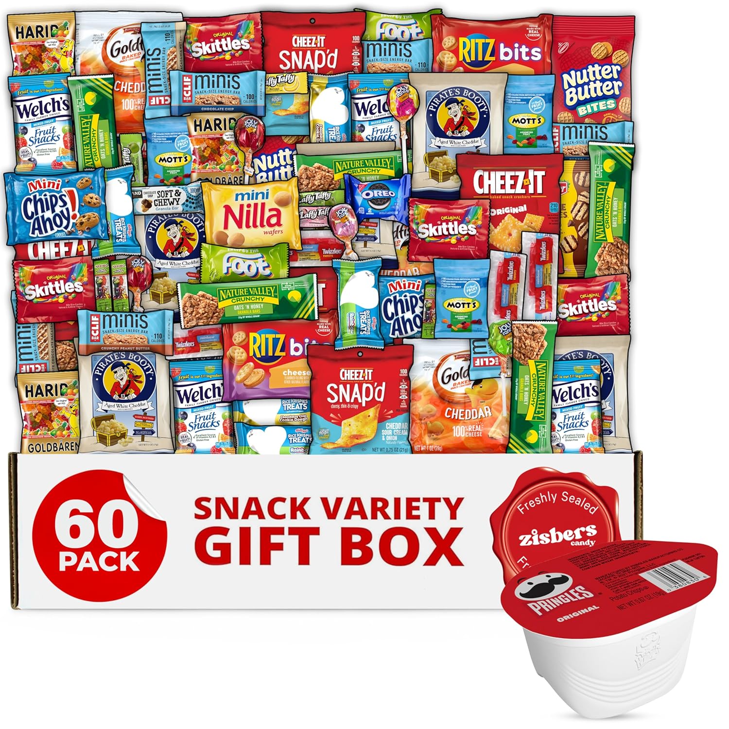 Snack Box Care Package Gift Box - Large Variety Snack, Candy & Treats for College Students, Adults, Kids, and Office Treats (60 Pack, 60, Count)