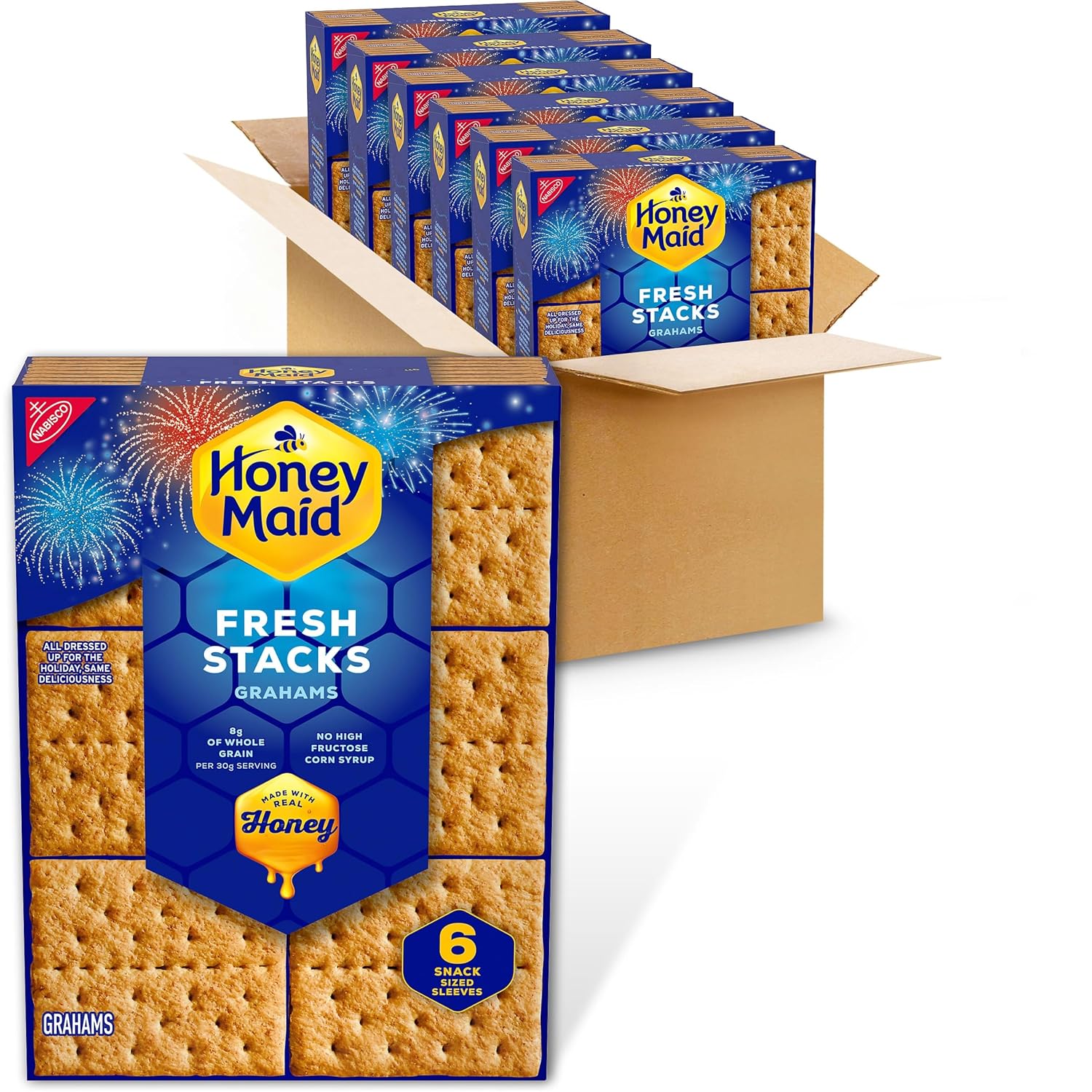 Honey Maid Fresh Stacks Graham Crackers, Bulk Travel Snacks, 6 Boxes (36 Multi Snack Packs)