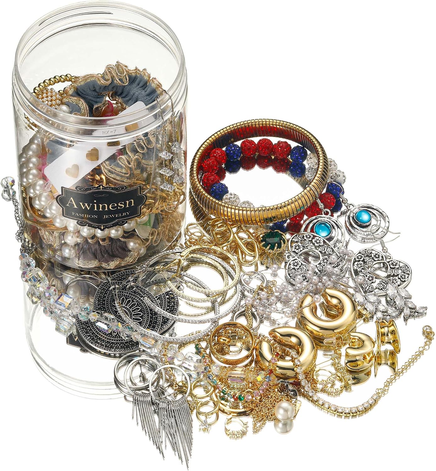 Mystery Jewelry Jar Bundle, Vintage Jewelry Box, 40-45 Piece Surprise Box for Women, Gift Set Multi Style of Earrings Rings Bracelets or Necklaces, Unique Birthday Gift for Her (polychrome)