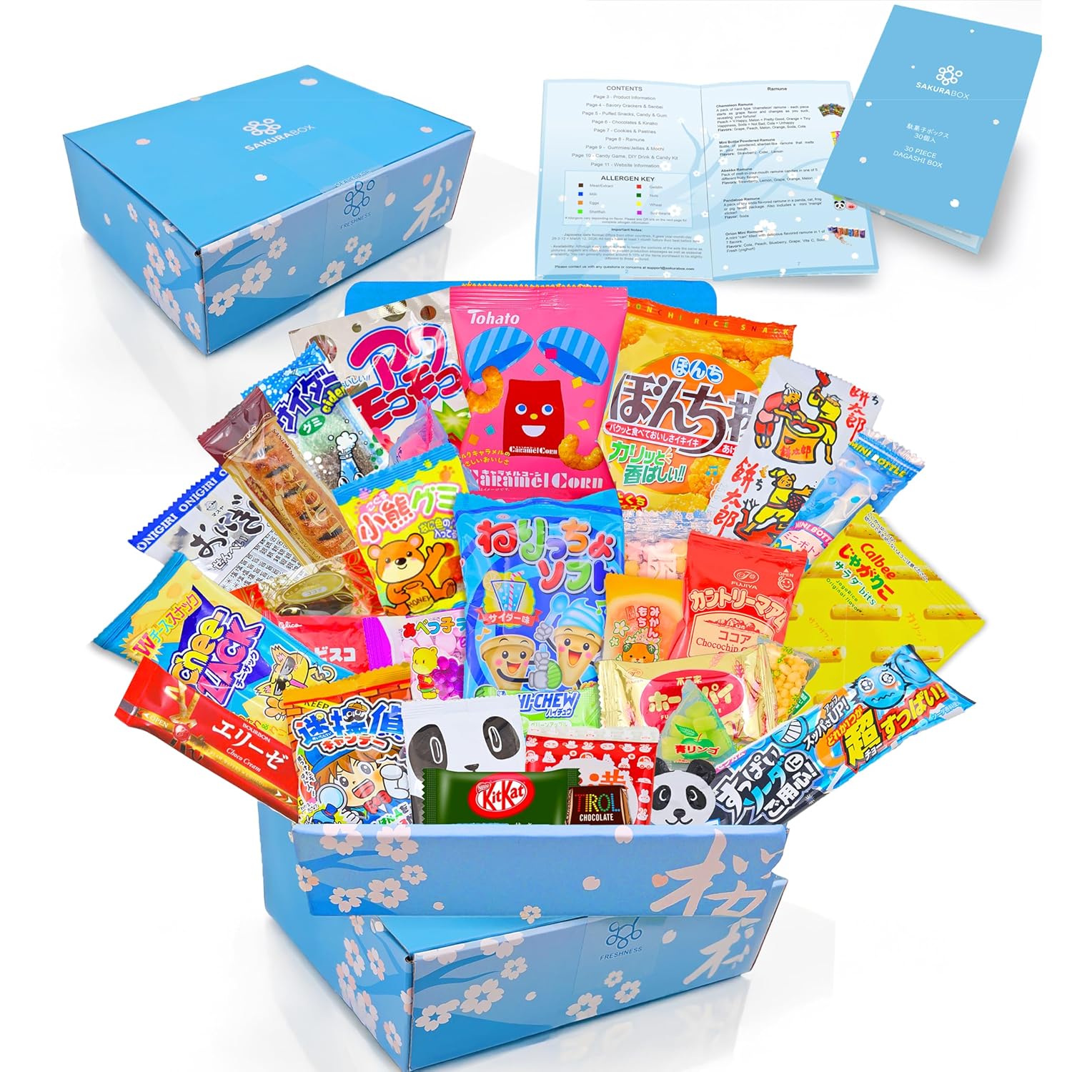 2 Sakura Box Japanese Snacks & Candy Sets - 2x 30 Piece Dagashi Gift Box (60 Pieces)