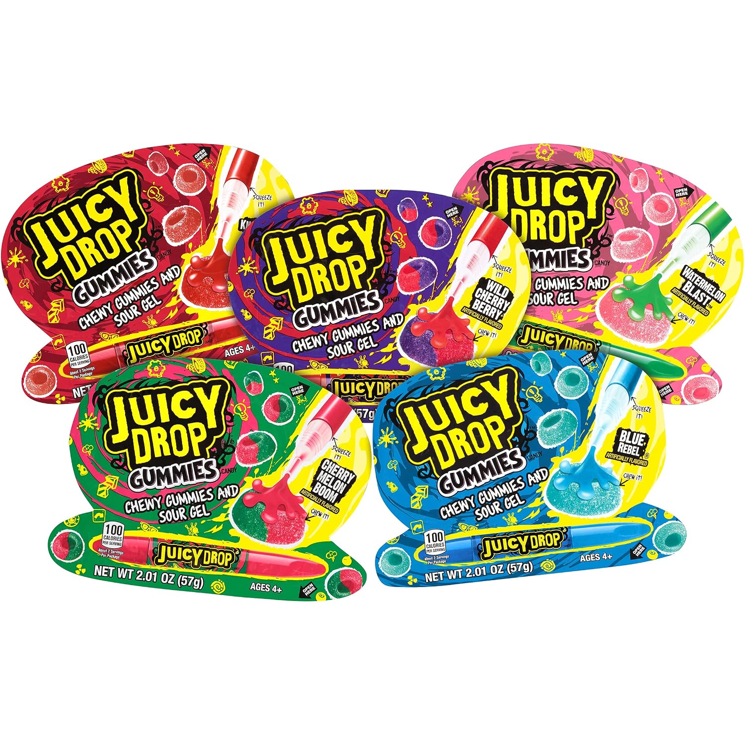 Juicy Drop Sour Candy Gummies 16 Ct Sweet Chewy Candy w/Sour Gel