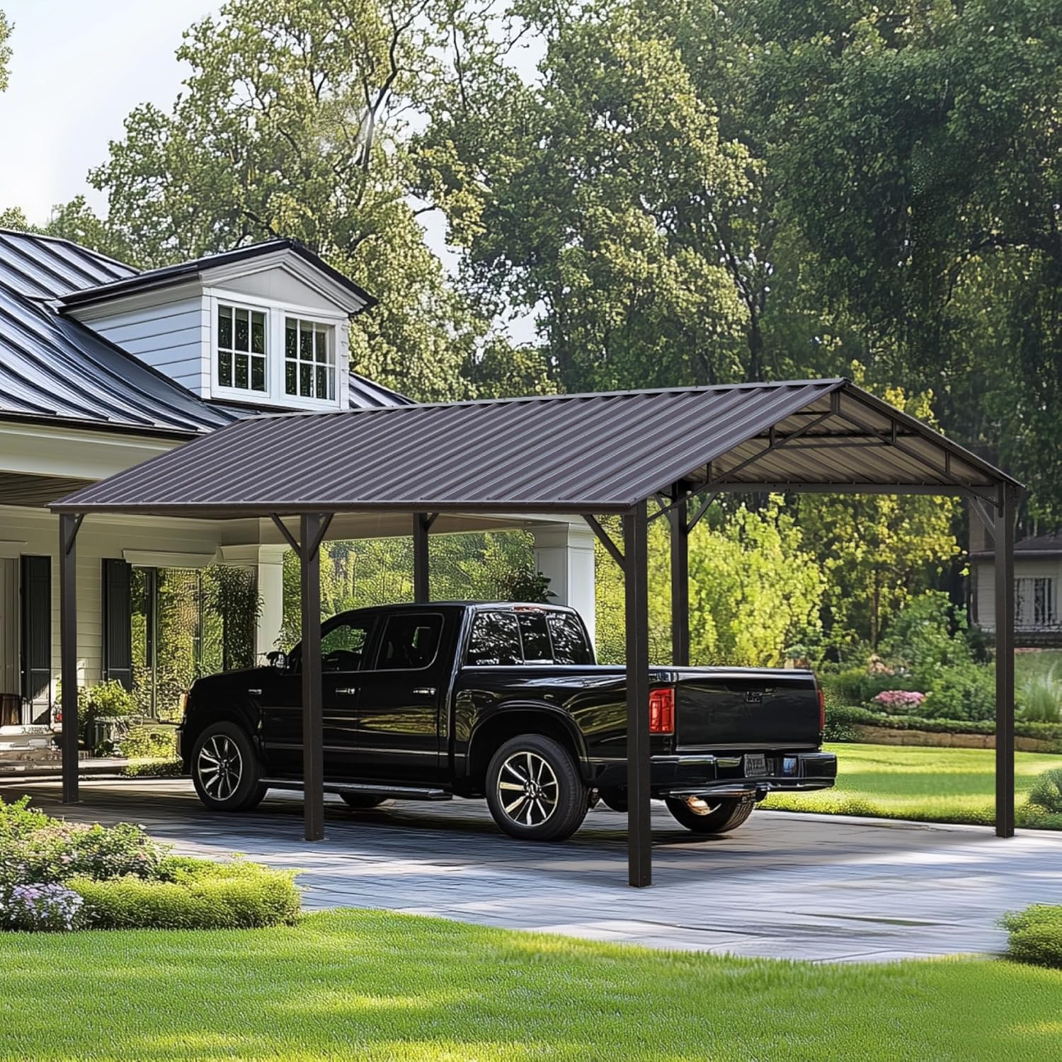 PHI VILLA 10 x 20 ft Carport Metal Carports with Galvanized Steel Roof, Sturdy Heavy Duty Metal Carport for Cars, Boats, and Tractors