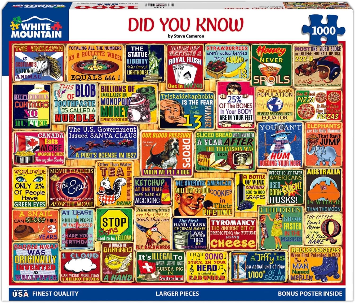 White Mountain Did You Know Fun 1000 Piece Puzzle for Adults Vintage Collage Jigsaw Puzzles for Seniors