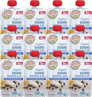 Earth's Best Organic Baby Food Pouches, Stage 2 Wholesome Breakfast Puree for Babies 6 Months and Older, Organic Banana Blueberry and Oat Puree, 3.5 oz Resealable Pouch (Pack of 12)