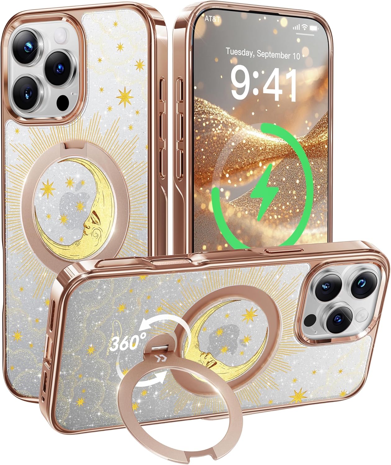 CASEKOO X COCORRINA: CELENE iPHONE CASE 360°Spin Magnetic Stand for iPhone 16 Pro Max Case [Compatible with MagSafe] Chic Design for Tarot Series, The Moon