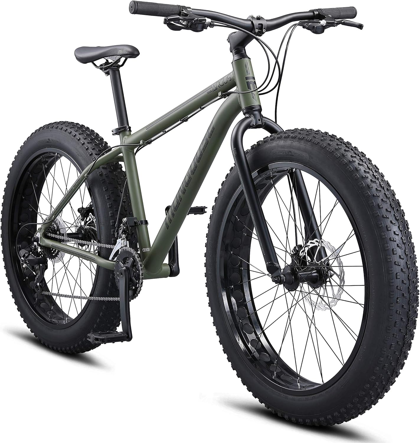 Mongoose Argus Trail or ST Fat Tire Mountain Bike, 20, 24 or 26 Inch Bike for Kids and Adults, 7 or 16 Speed, Aluminum or Steel Frame, Knobby Mountain Fat Tires, Mechanical Disc Brakes