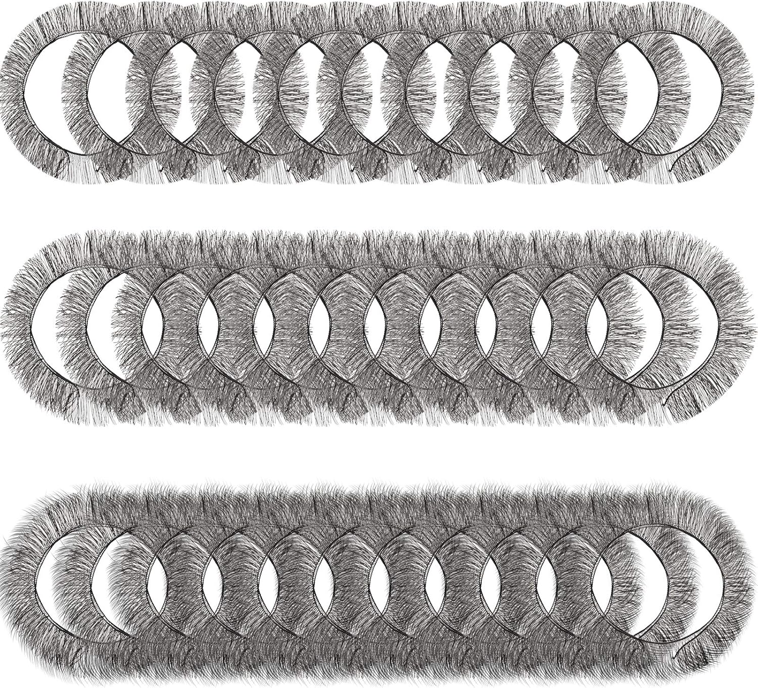 30 Pieces Doll Eyelashes Strips Eyelashes for Dolls Reborn Art Eye Lashes for DIY Craft Making 3 Eyelash Lengths 200 mm x 10 Mm/ 8 Mm/ 5 Mm, Black