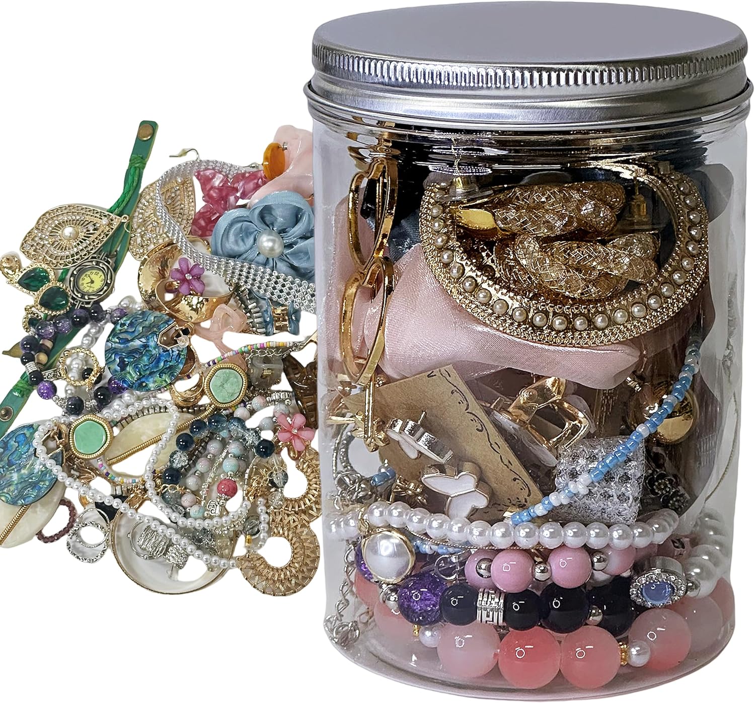 Mystery Jewelry Jar for Women, Gothic Witchy Jewelry Gift Set(Goth Boho Mixed Punk Everyday Necklaces,Earrings, Rings,Bracelets/Bangles),Valentines Day Gifts,Unique Alternative Fashion Romantic Present for Her