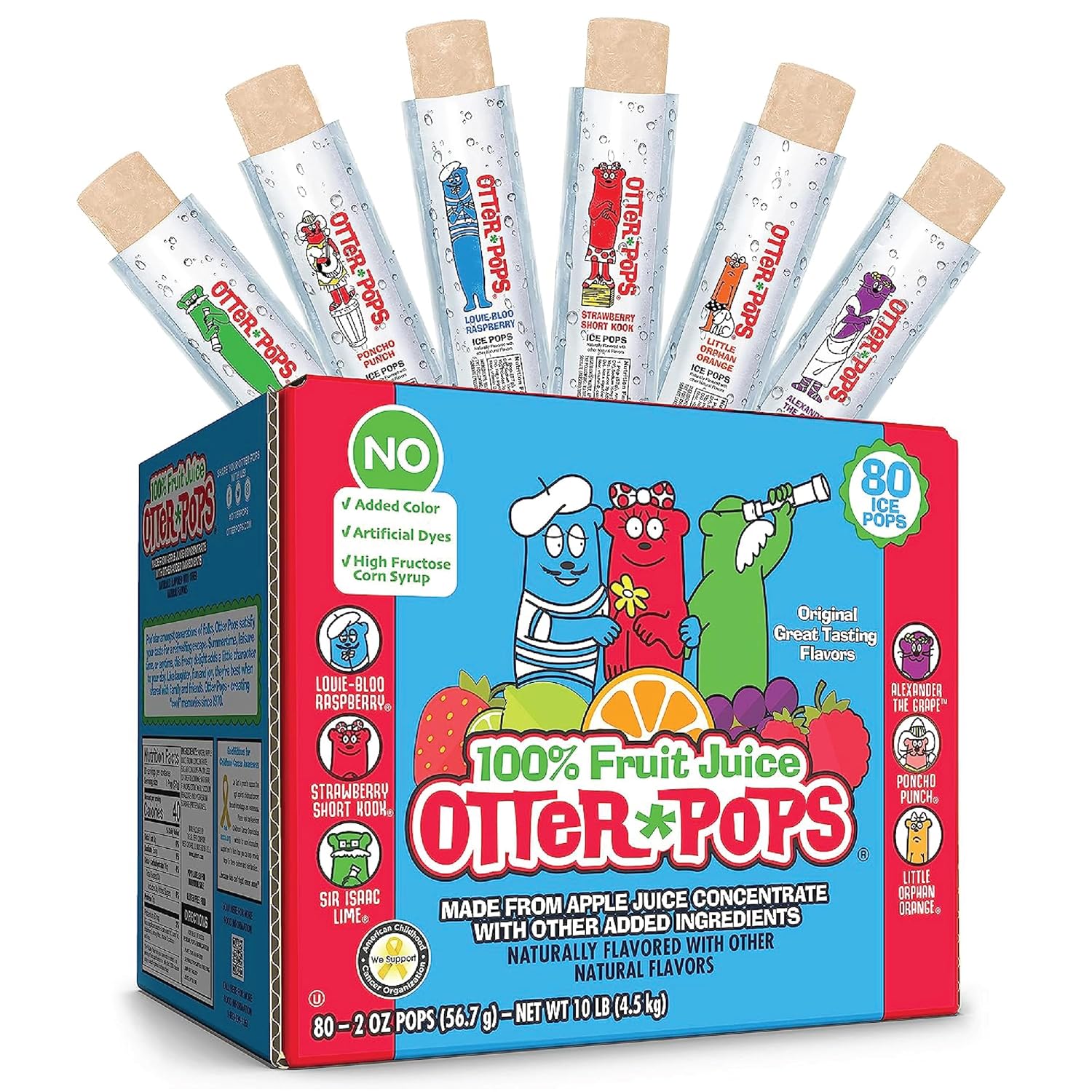 Otter Pops Freezer Bars, 100% Fruit Juice Ice Pops, Original Flavors, 80 Ct