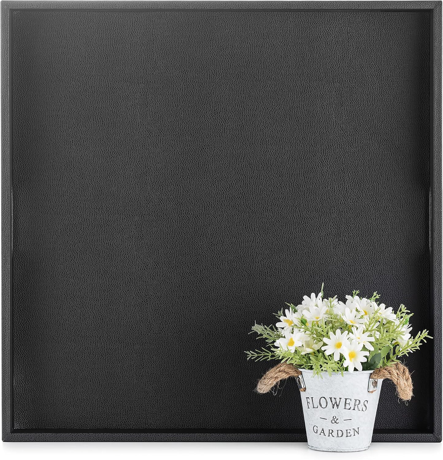 Hanobe Square Large Ottoman Tray: Extra Large Black Serving Tray for Ottomans Big Leather Decorative Tray with Handles for Coffee Table Living Room 22" x 22"