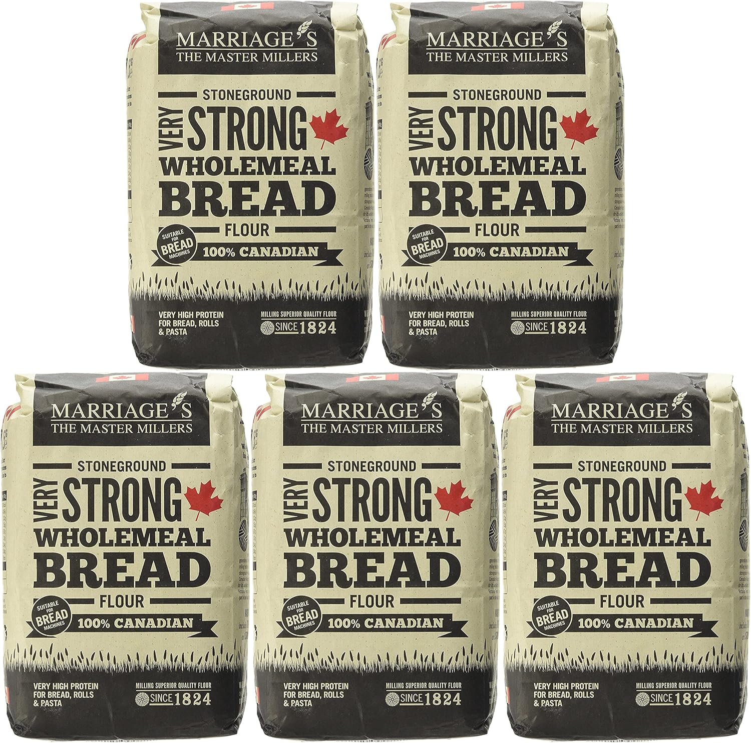 Marriages Canadian VERY Strong Wholemeal Bread Flour, 1.5kg (Pack of 5)