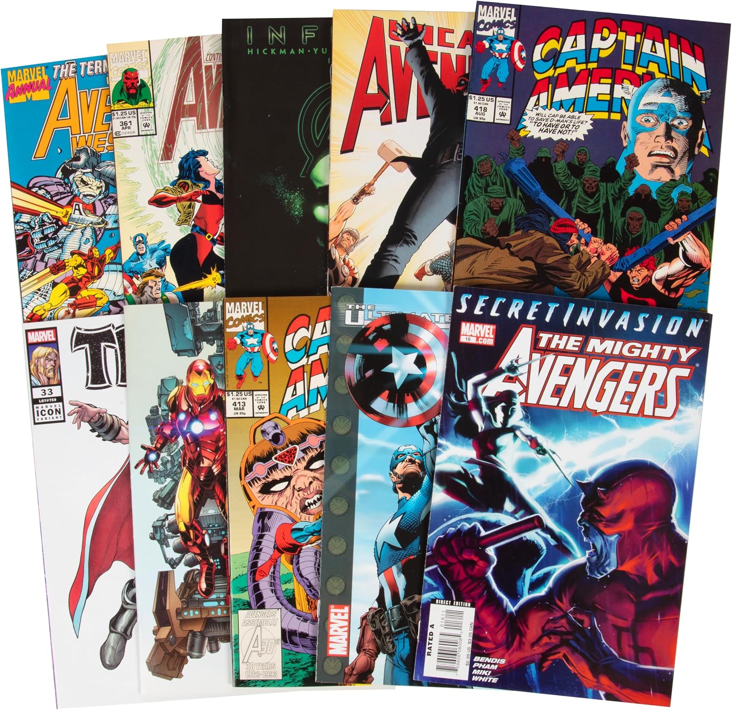 Marvel Avengers Comic Book Value Gift Set - 10 Different Avengers ONLY Issues- Kid/Adult Friendly w No Inappropriate Fillers- Birthday Holiday for Any Captain America, Thor, Iron Man Superhero Fan