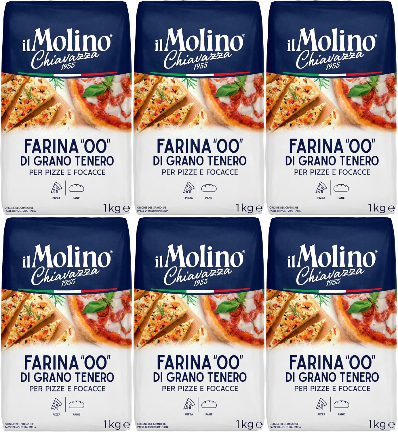 il Molino Chiavazza - Authentic Italian Soft Wheat Type ''00'' Pizza Flour 1kg - Pack of 6 | Perfect for Traditional Pizza & Focaccia