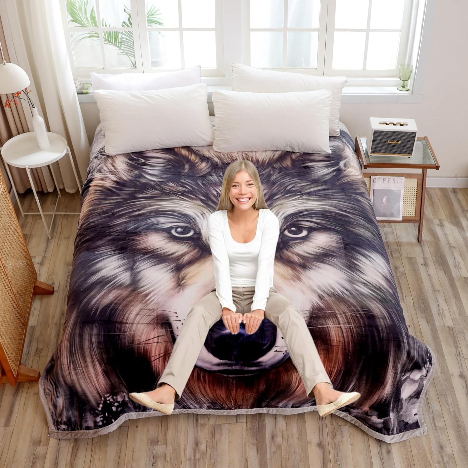 Hiyoko Thick Wolf Blanket Queen Size, San Marcos Blanket Mexican Fleece Plush Large Korean Lion Blankets