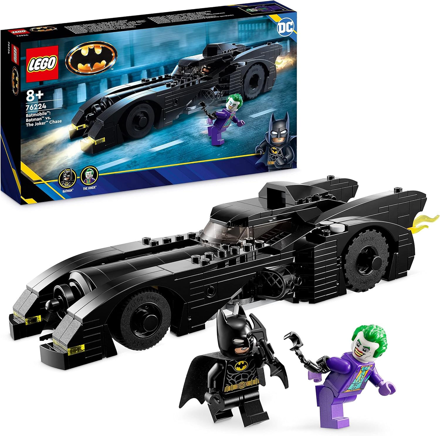LEGO DC Batmobile: Batman vs. The Joker Chase Set, Iconic 1989 Batmobile Car Toy and 2 Minifigures, Dark Knight's Vehicle Model with Batarang, Super Hero Gift Idea for Kids, Boys and Girls 76224