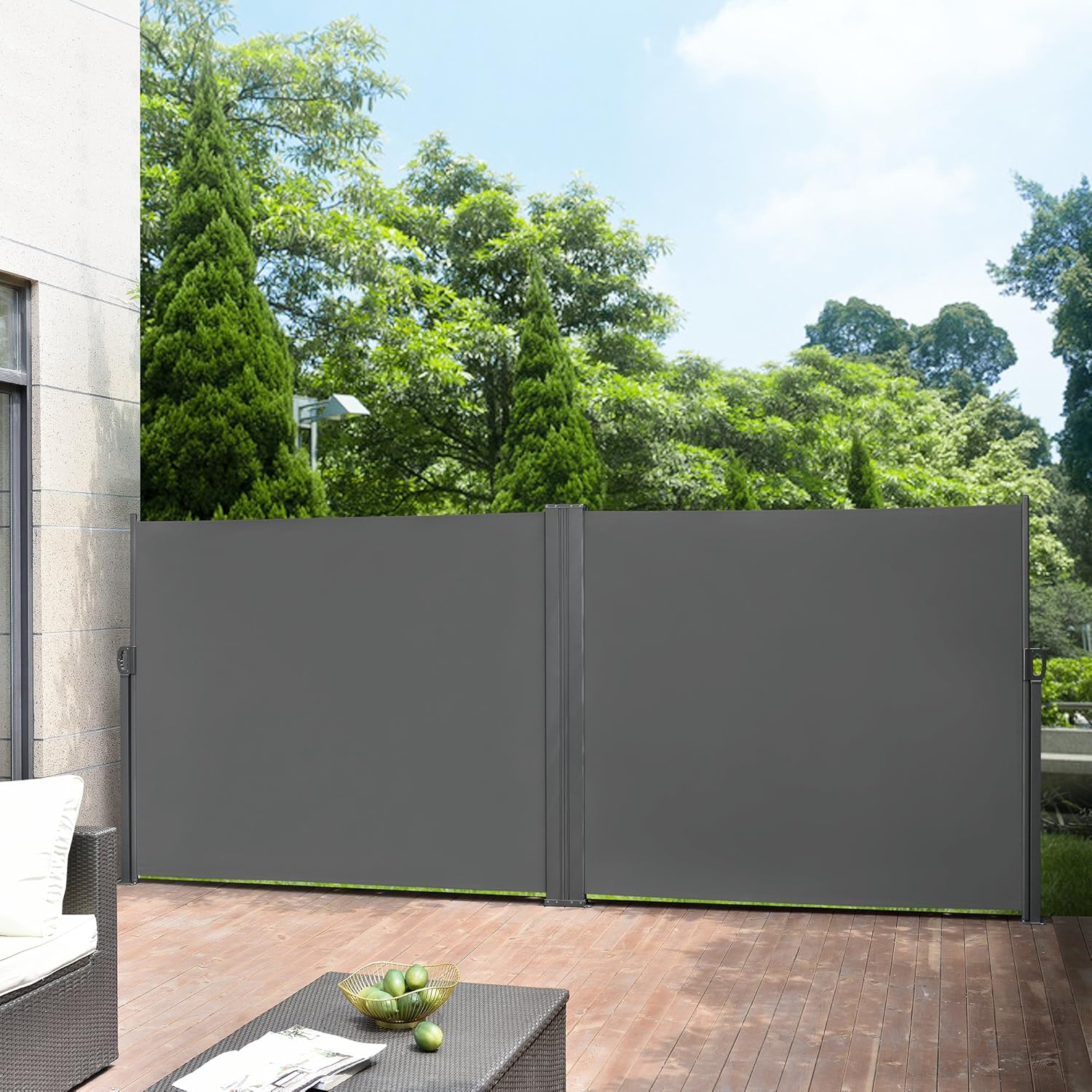 [pro.tec] Double Side Awning Blind Patio 180 x (2 x 300) cm Extendable Grey Sunshade
