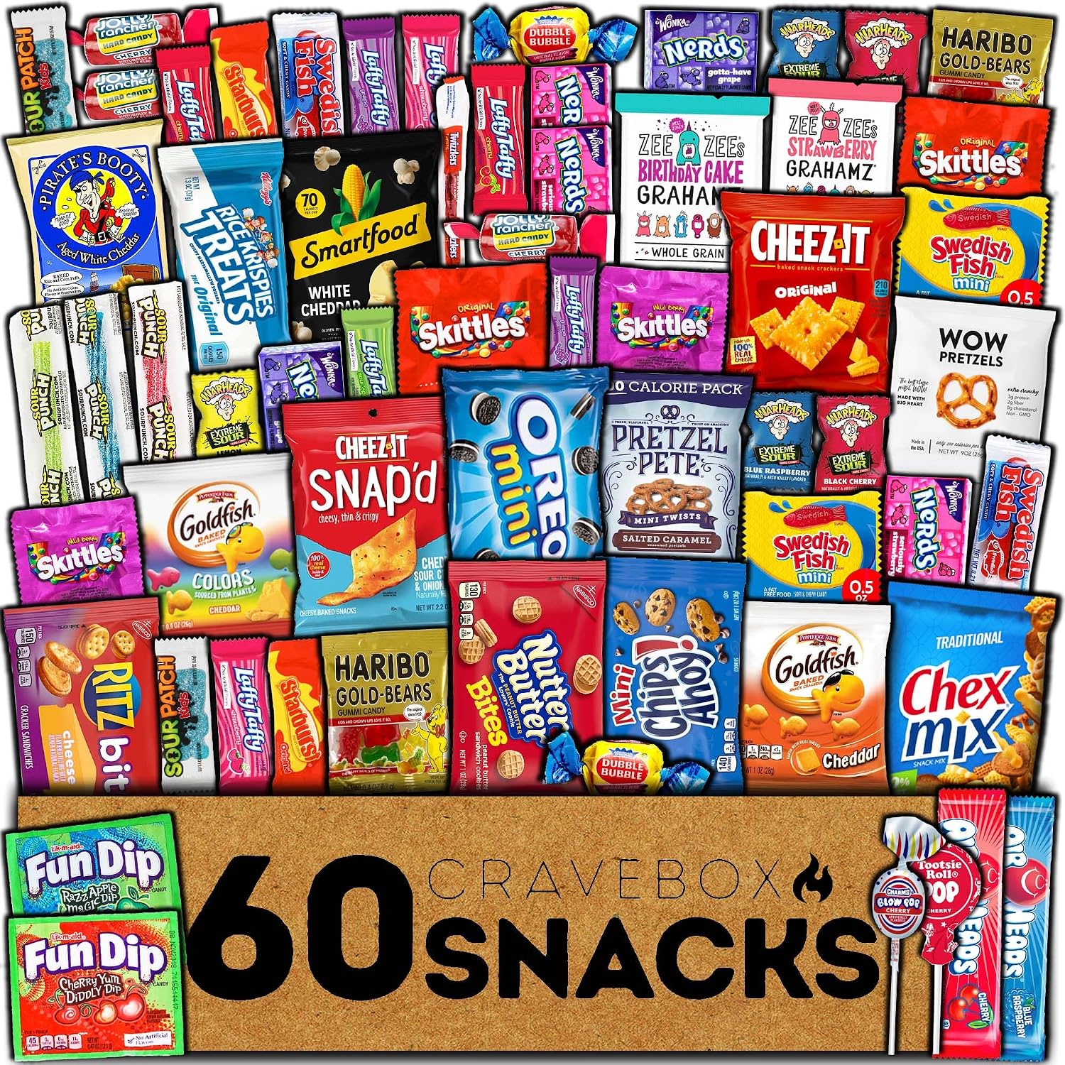 CRAVEBOX Snack Box (60 Count) Easter Pack Care Package Gift Basket Adult Kid Guy Girl Women Men Birthday College Student Office Back to School