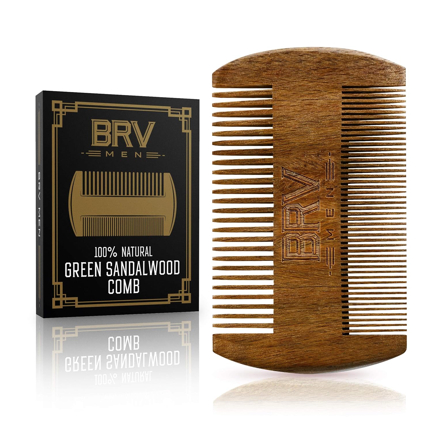 Beard & Mustache Comb, 100% Natural Green Sandalwood, Pocket Beard Comb with Carry Case, Wooden Beard Comb for Men For All Types and Styles of Hair & Beard