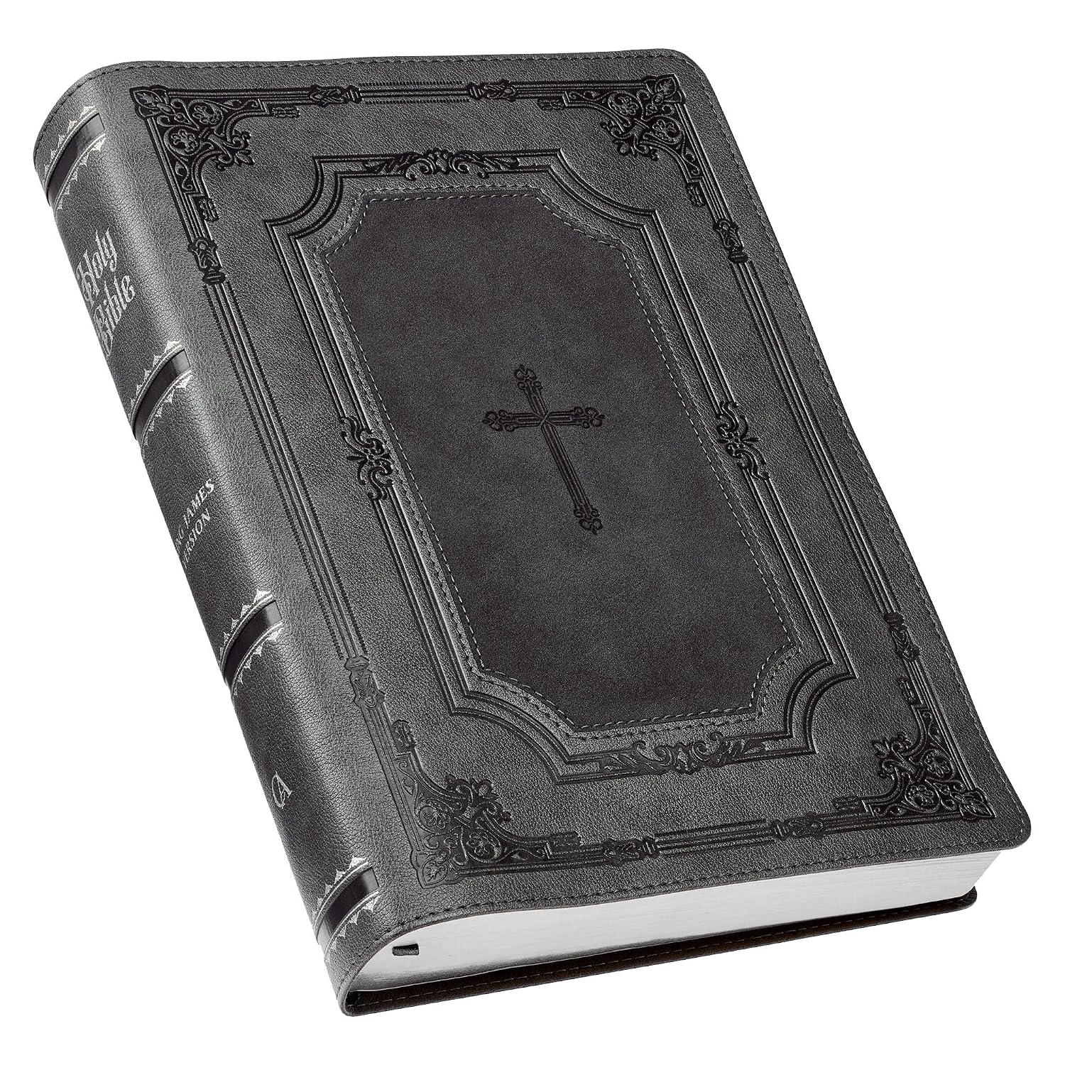 KJV Holy Bible, Super Giant Print Faux Leather Red Letter Edition - Thumb Index & Ribbon Marker, King James Version, Gray/Black (KJV Super Giant Print Editions)