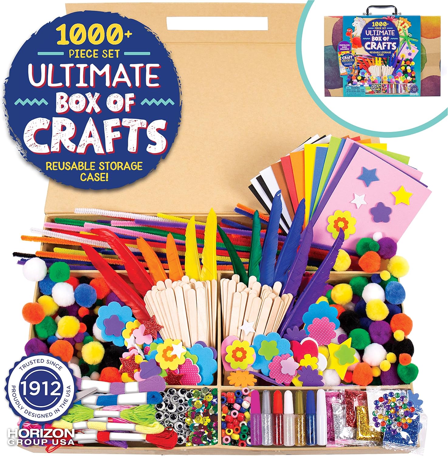 Made By Me Ultimate Craft Box, Art & Craft Activities 1000 Piece Set, Storage Case, Great for Preschool Arts & Crafts, Adult & Group Projects, Craft Box for Kids Girls & Boys