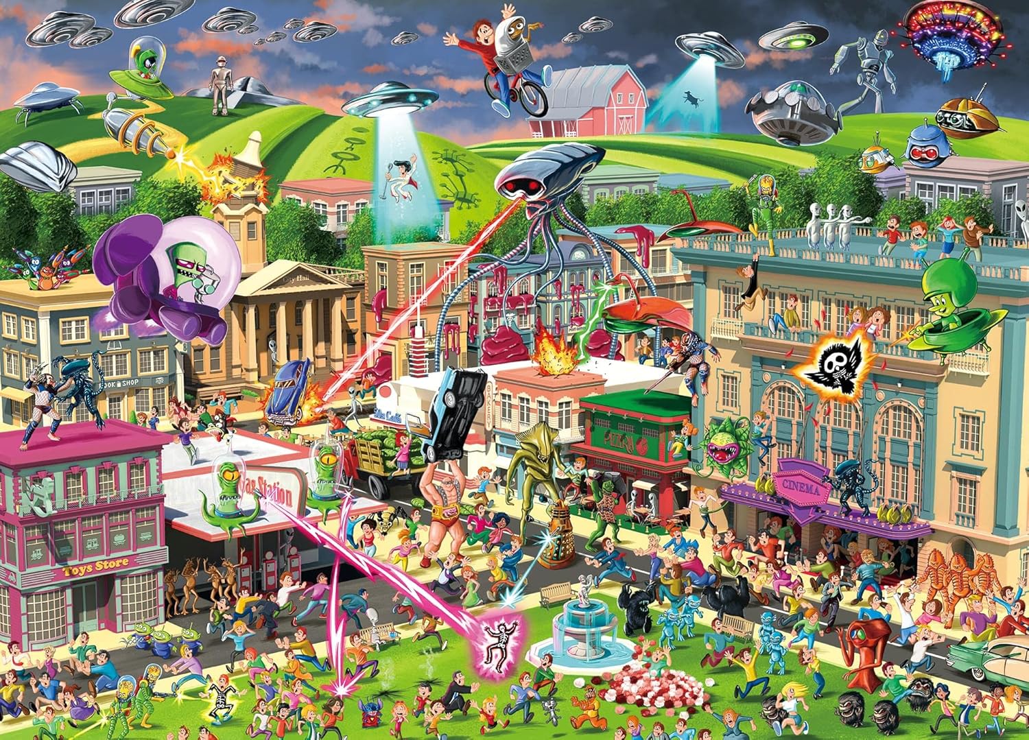 Alien Attack Sci-Fi Classics 1000-Piece Jigsaw Puzzle for Adults | Interactive Brain Teaser, Educational Toys & Games, Home Activities Building Kit for Creative Play | Nostalgic Gifts and Collectibles