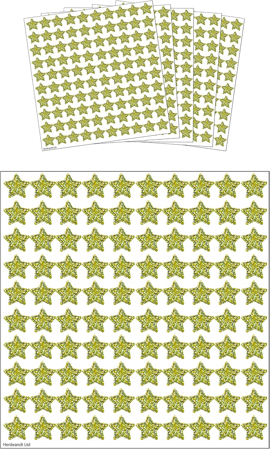 HENBRANDT Gold Holographic Star Stickers (Pack of 500) Gold Stars Mini Teacher Reward Stickers Scrapbook Stars for Crafts Glitter Art and Craft Classroom Resource