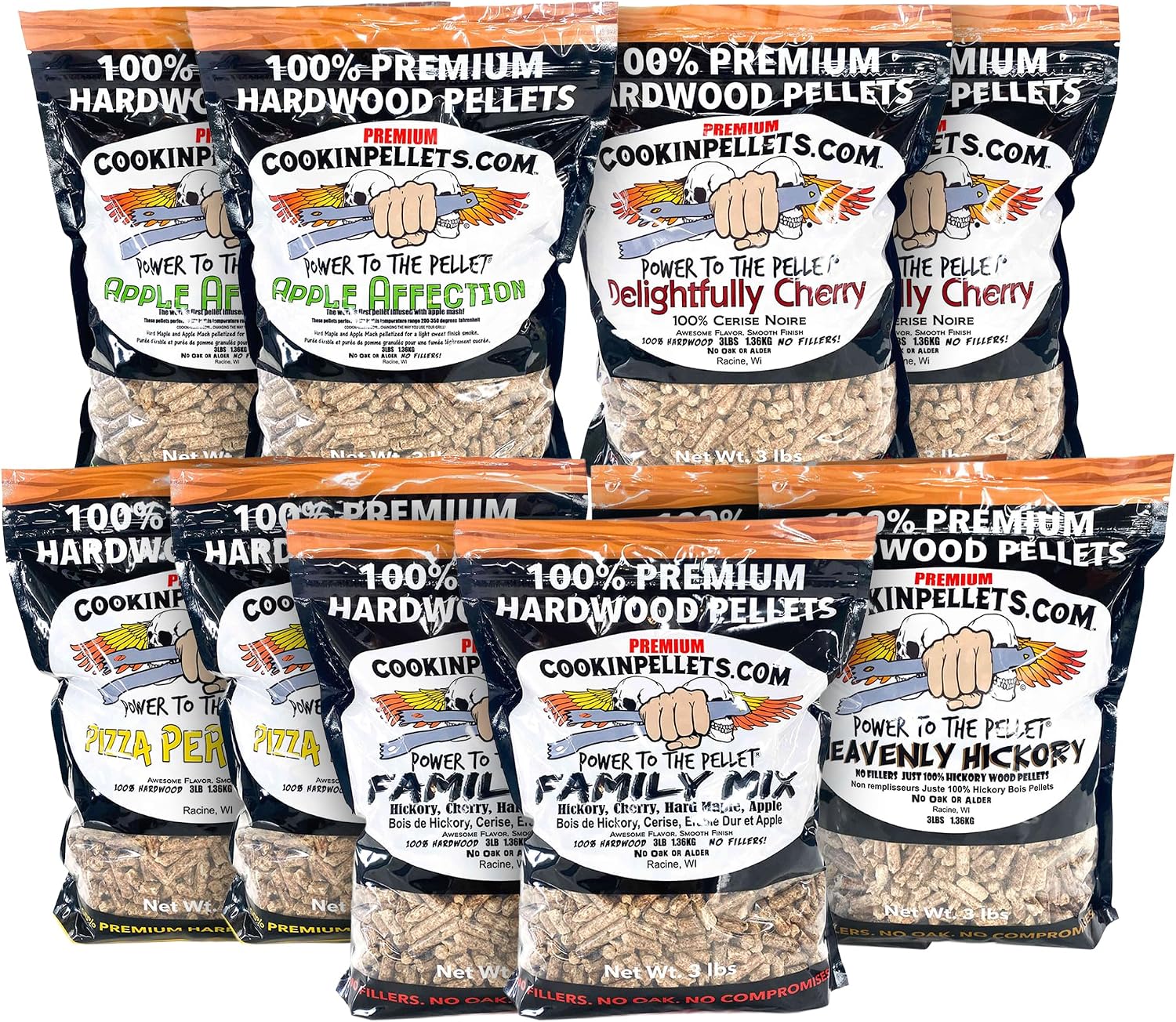 CookinPellets Natural Hardwood Grill Pellets, 5 Flavor Bundle, 10 3lb Bags
