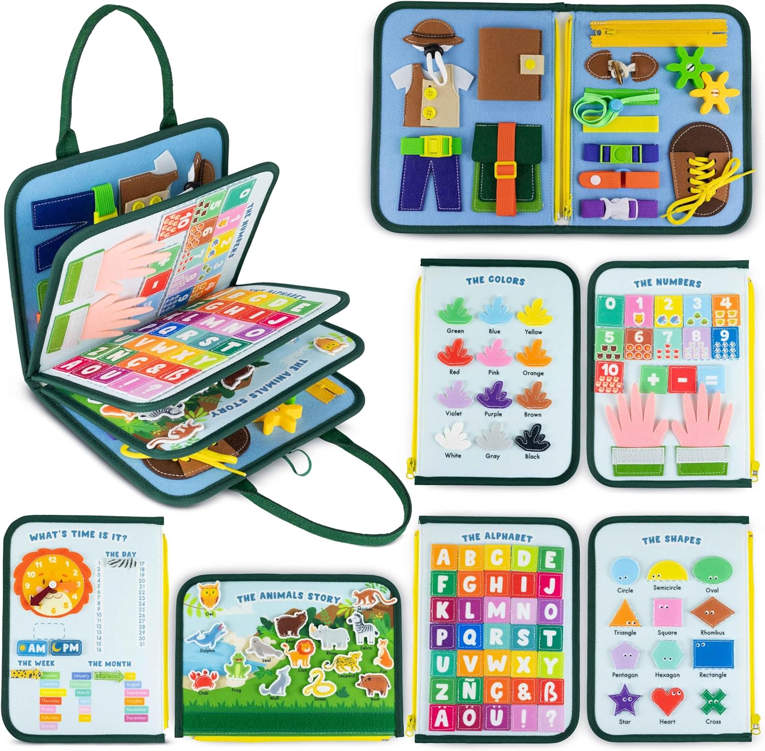 BONNYCO Busy Board for Toddlers Felt Educational Montessori Toys Early Development & Activity Fine Motor Skills, Busy Book 1 2 3 | Sensory Board, Kids Toys Gifts for Boys Girls Birthday Christmas