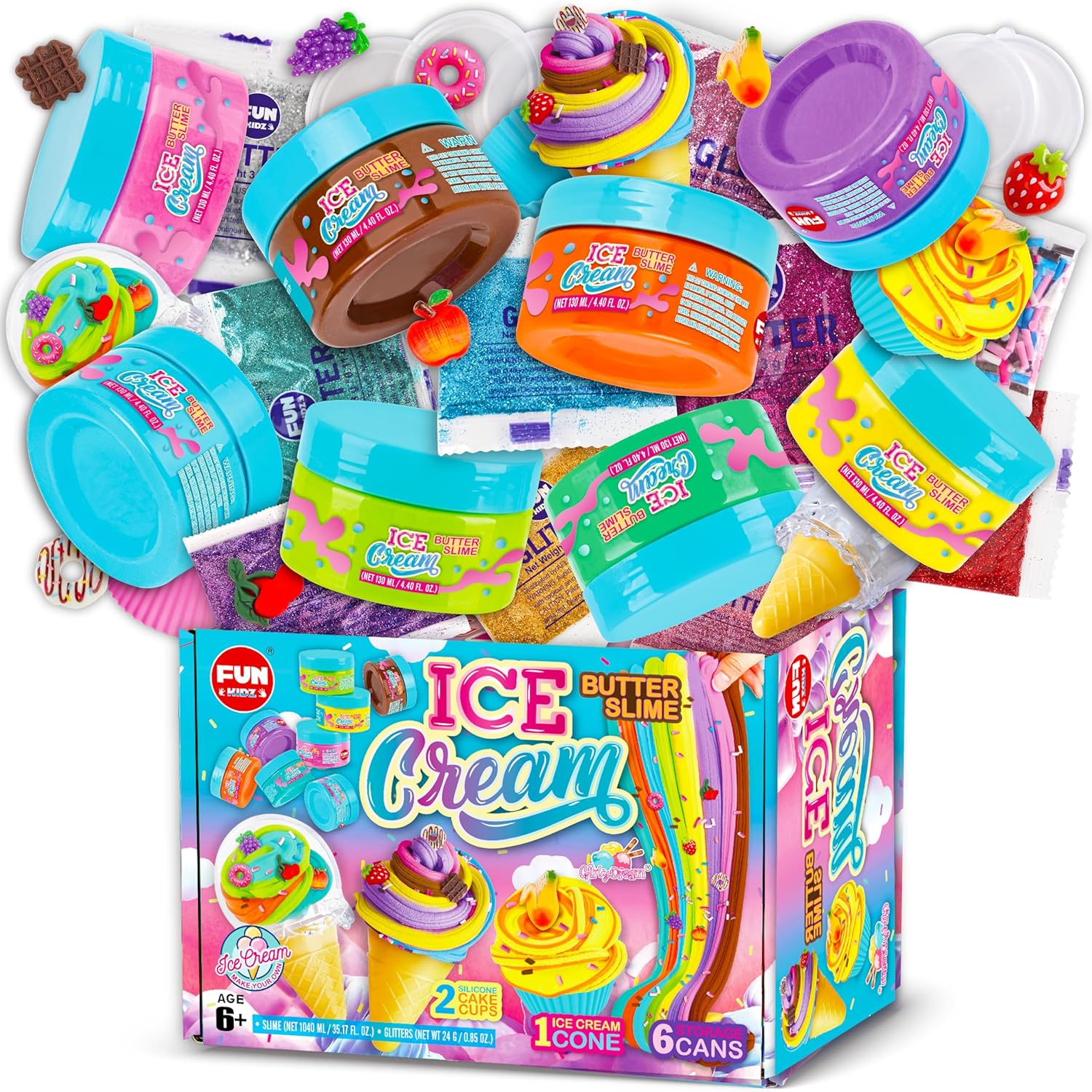 35.16 FL OZ Butter Slime 8 Packs, FunKidz Soft Ice Cream Slime for Girls 6-8 Premade 1040 ML Slime Toys Birthday Gift Party Favors for Kids Age 6-12
