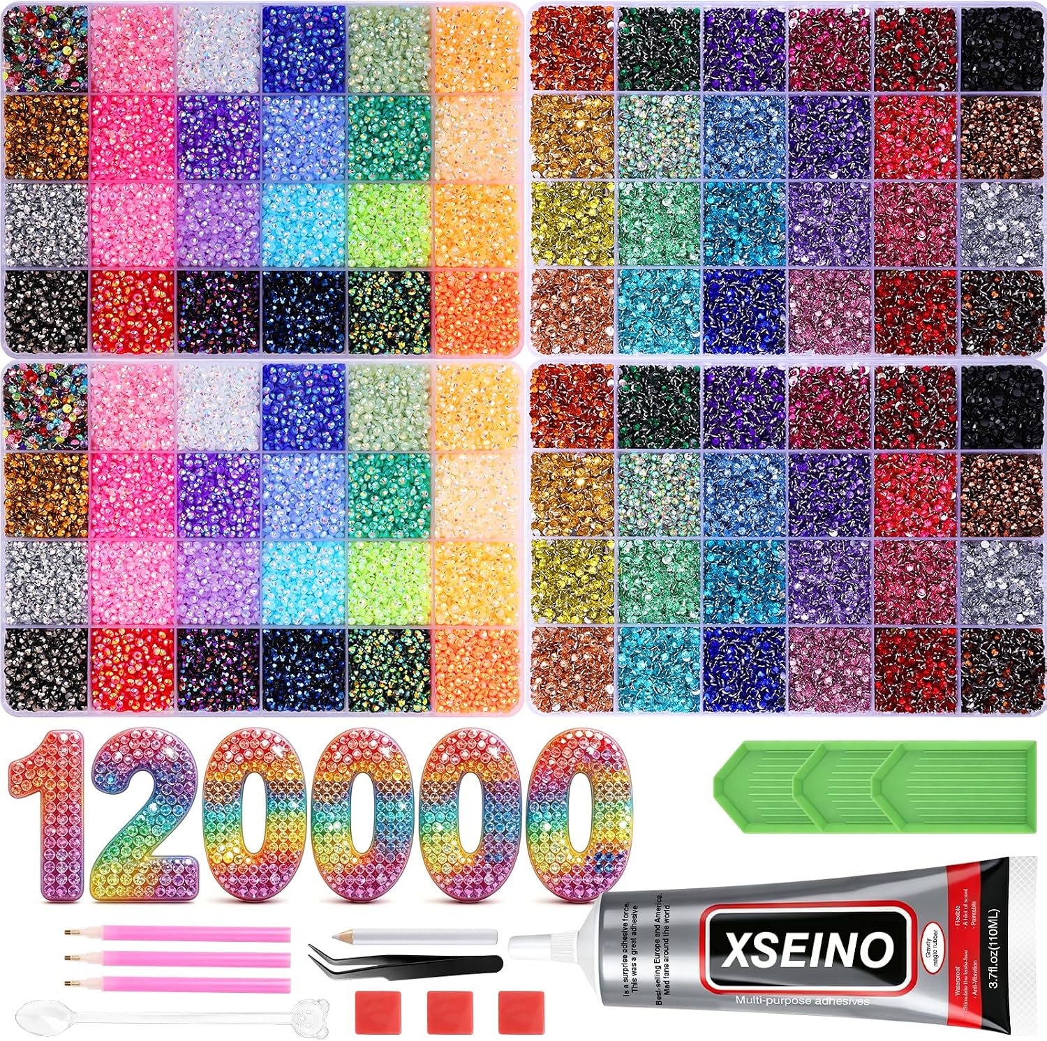 XSEINO 120000Pcs Resin Jelly Rhinestones Bedazzling Kit 48 Colors