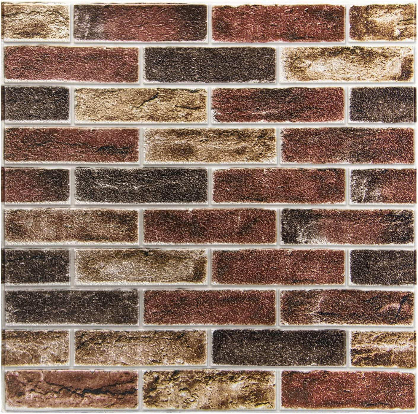 Art3d 20-Pack Durable Faux Brick Peel and Stick 3D Wall Panels, Red Brown