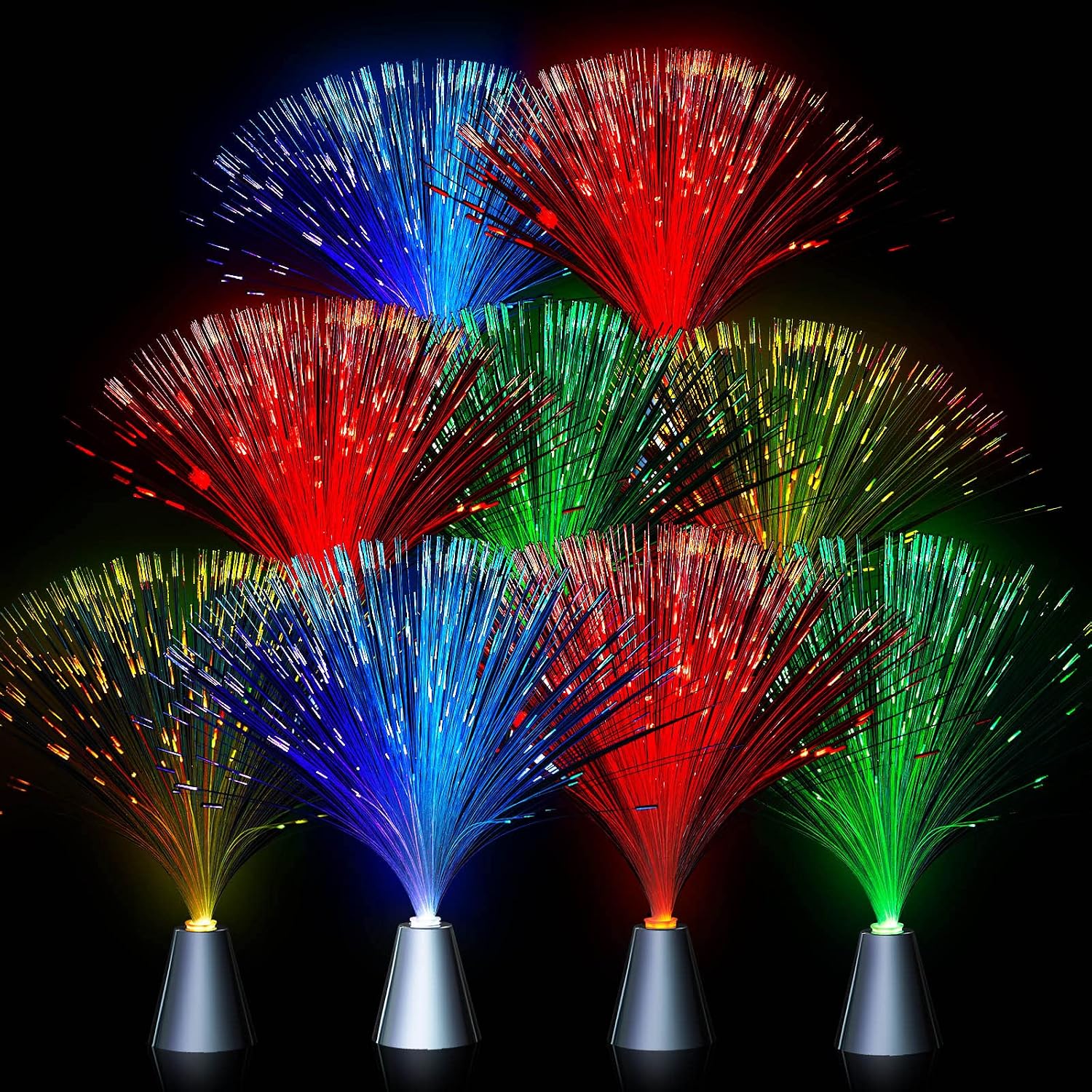 Patelai 16 Pcs LED Fiber Optic Lamps Color Changing Sensory Lights with Multiple Modes Battery Operated Glowing Table Centerpieces for Wedding Party Holiday Tables Disco Decor (Metal,Bright)