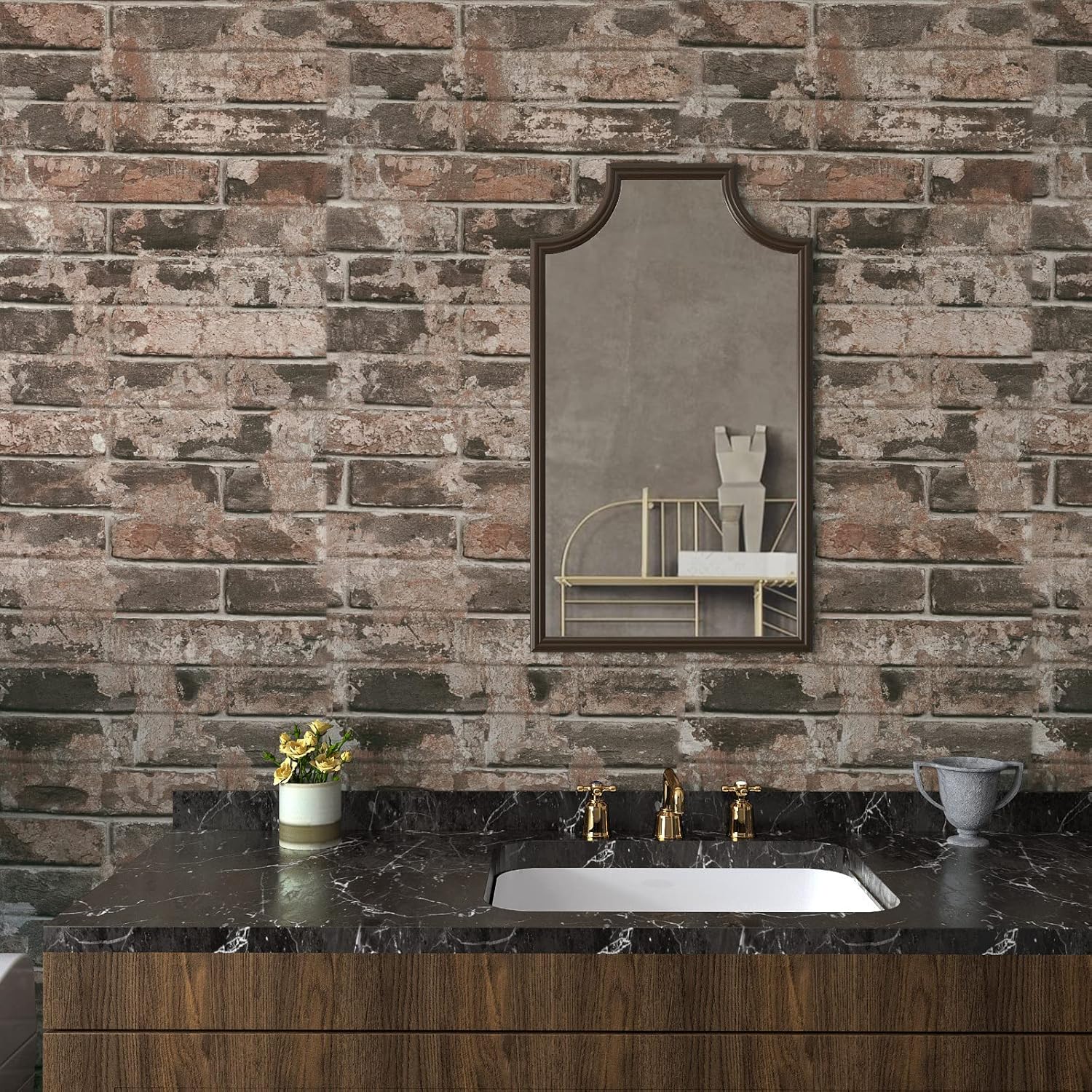 VaryPaper Vintage Brown Brick Wallpaper Peel and Stick 3D Textured Brick Contact Paper for Walls Removable Waterproof Self Adhesive Brick Wall Paper for Kitchen Backsplash Fireplace 15.7''x78.7''