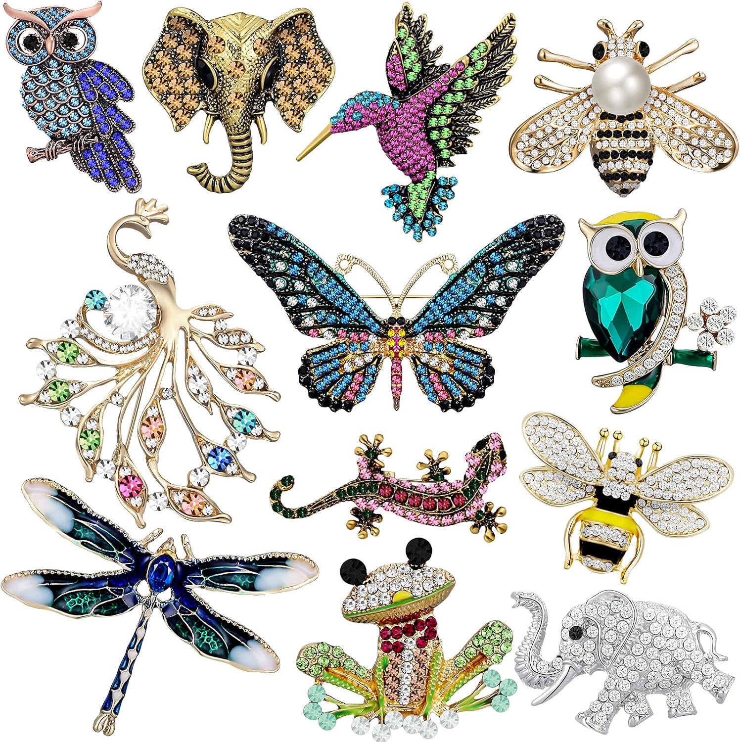 Junkin 12 Pcs Women Brooches Bulk Set Rhinestone Pin Crystal Vintage Christmas Brooch Retro Pin Gifts for Women Girls