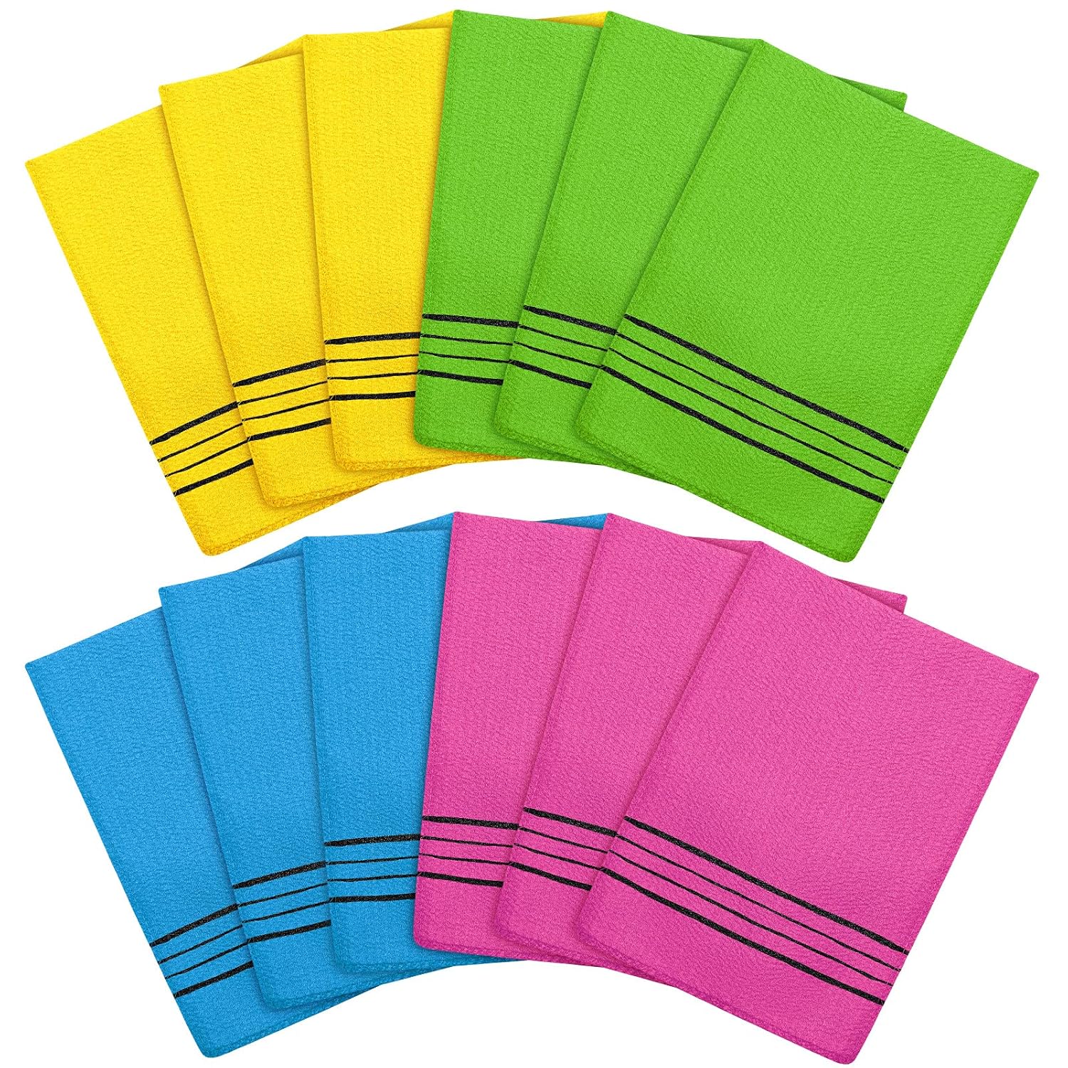Tatuo 12 Pieces Korean Exfoliating Mitt Glove Italy Towel Body Skin Scrubber Exfoliating Scrubber for Remove Dead Skin Washcloth Korean(Small,Yellow, Green, Blue, Pink)
