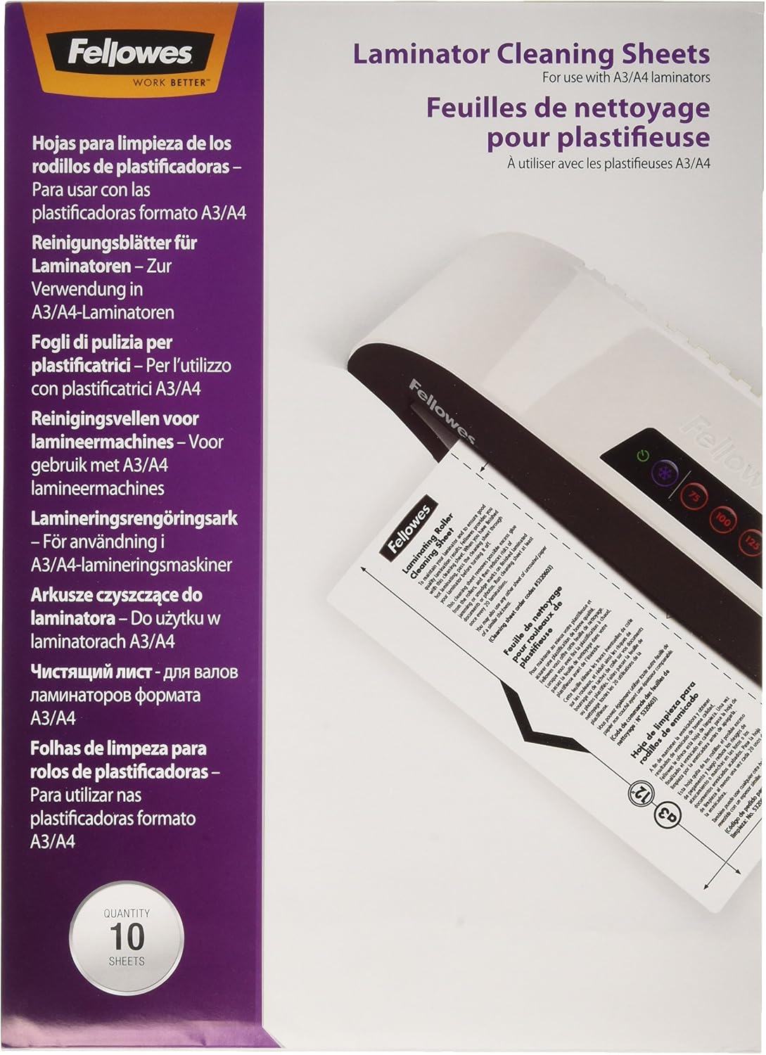 Fellowes A4 Laminator Cleaning Sheets,White,(Pack of 10)