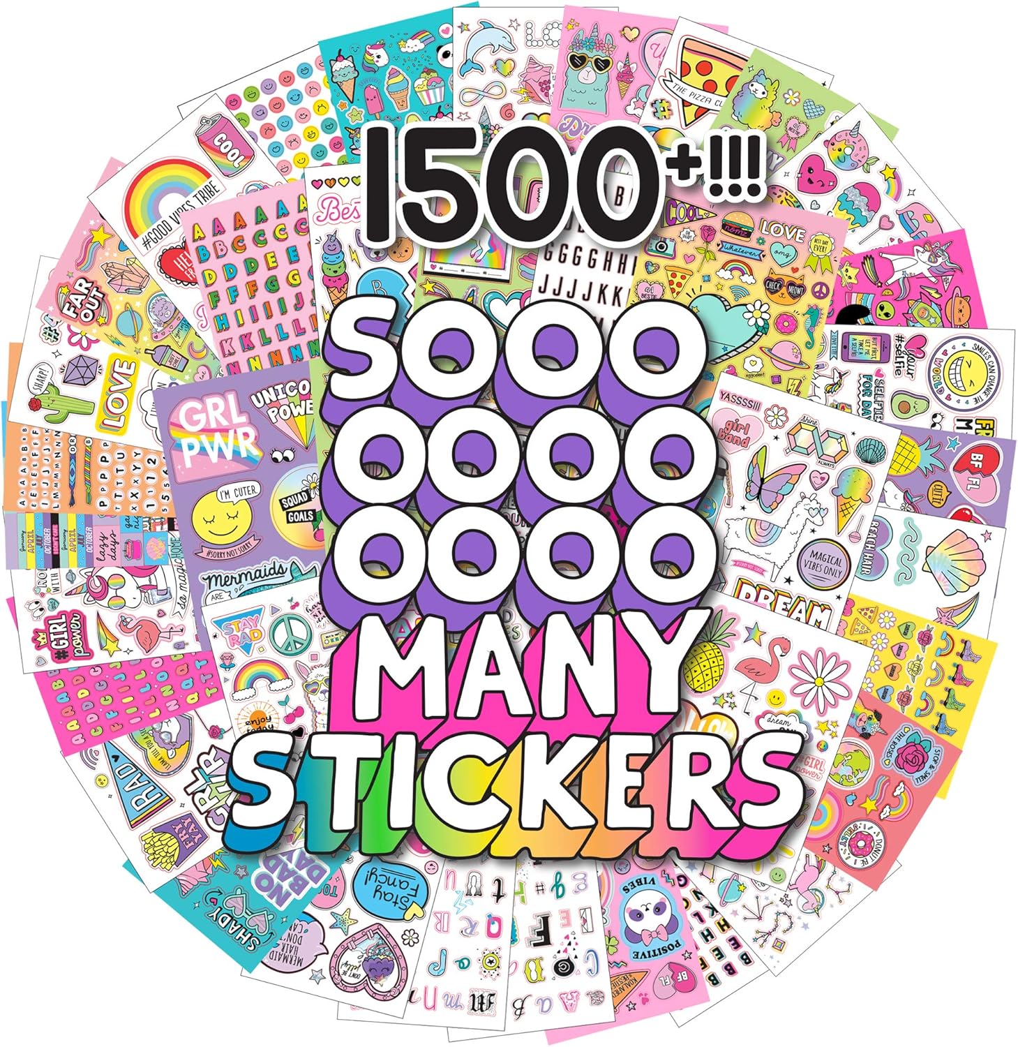 Just My Style® 1500 Sticker Book by Horizon Group USA, Fun Craft Stickers, Cute Gifts for Girls Kids Teens Adults