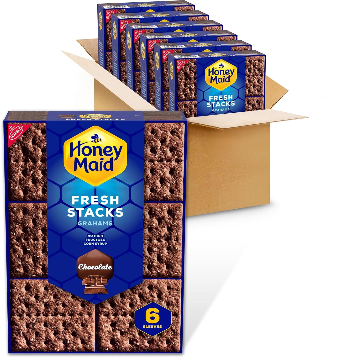 HONEY MAID Fresh Stacks Chocolate Graham Crackers, 36 Multi Snack Packs | Bulk Travel Snacks, 8g Whole Grain Per 30g Serving, No High Fructose Corn Syrup, Individually Wrapped
