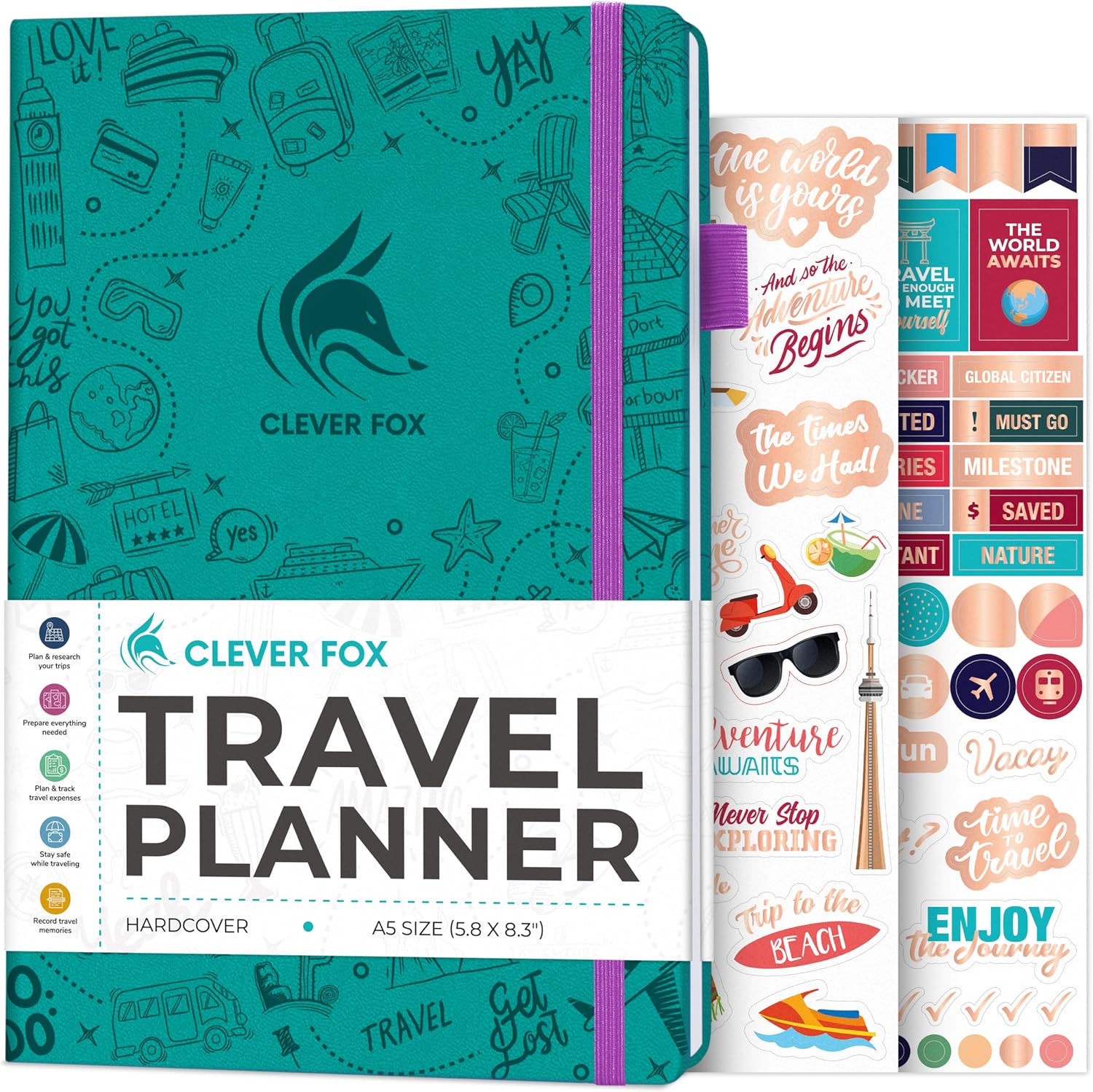 Clever Fox Travel Journal, Vacation Planner Organizer A5 Turquoise