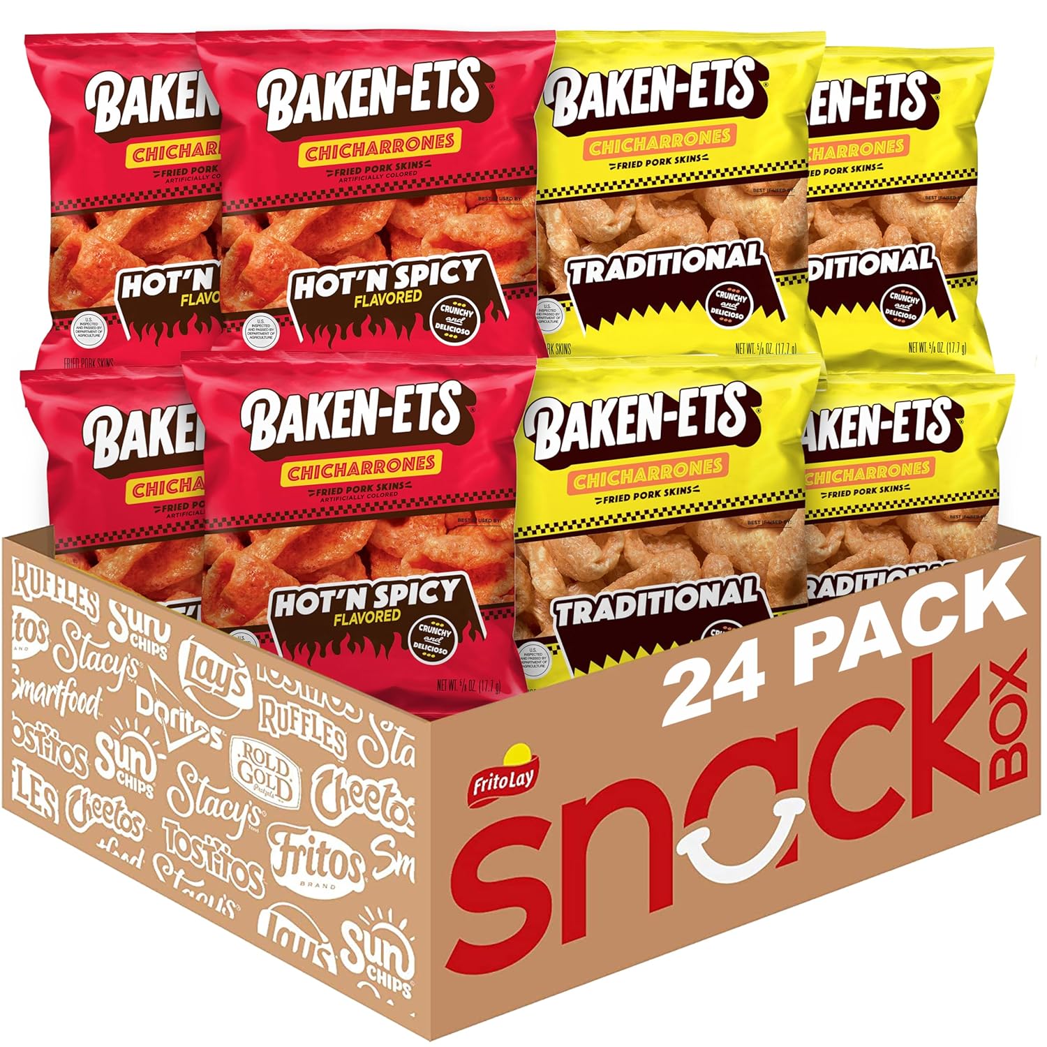 Baken-Ets Pork Rinds, Variety Pack, 0.625 Ounce (Pack of 24)