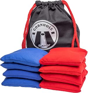 GoSports Official Regulation Cornhole Bean Bags Set of 8 – for Competitive Cornhole Games - All Weather - American Stars and Stripes or Red and Blue