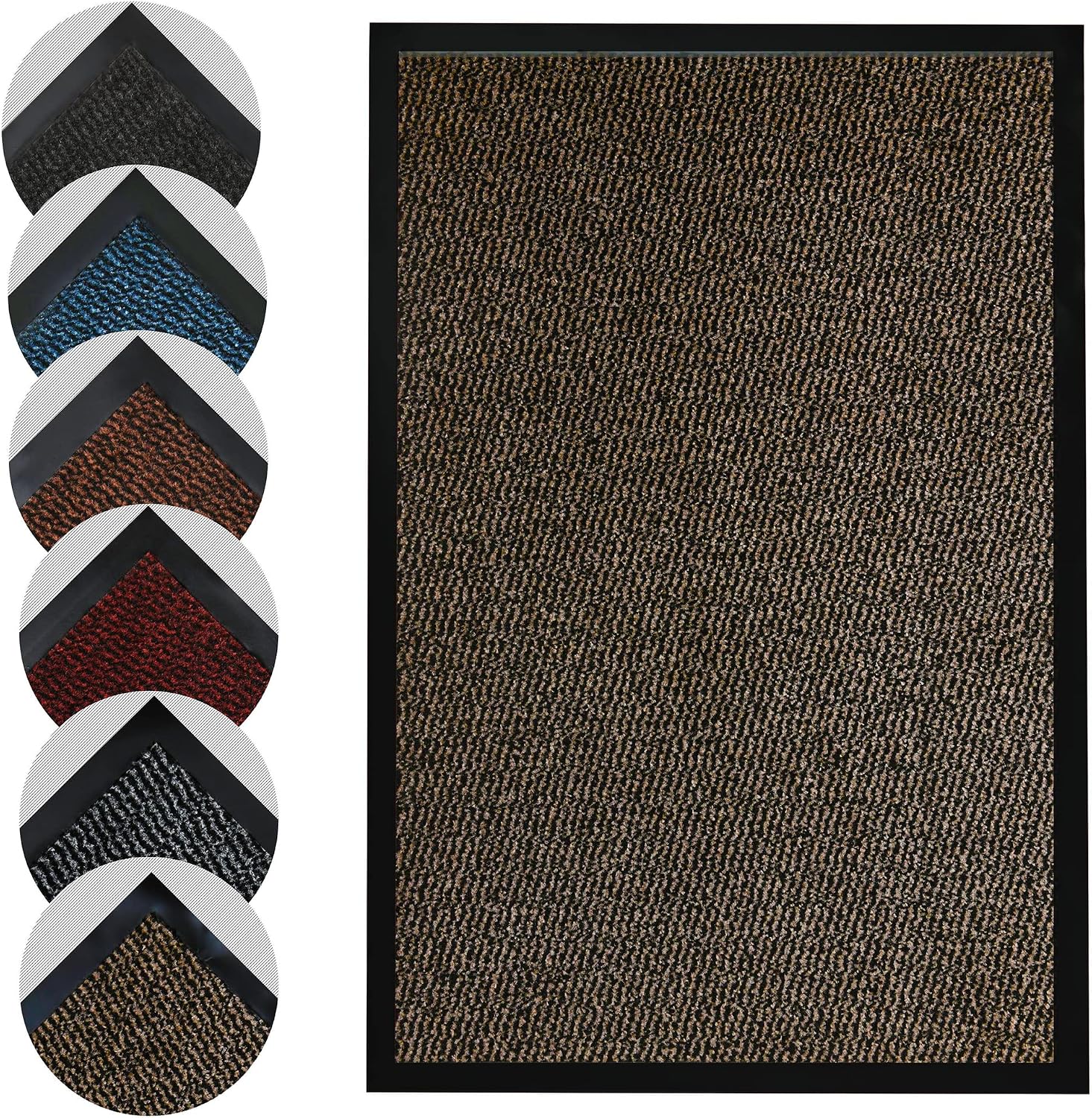 Homatz Door Mat Indoor Outdoor - Heavy Duty Rubber, Floor and Kitchen Mats - Non Slip, Washable and Dirt Trapper Doormats Super Absorbent Multicolor Barrier Mat (Brown, 40x60cm)