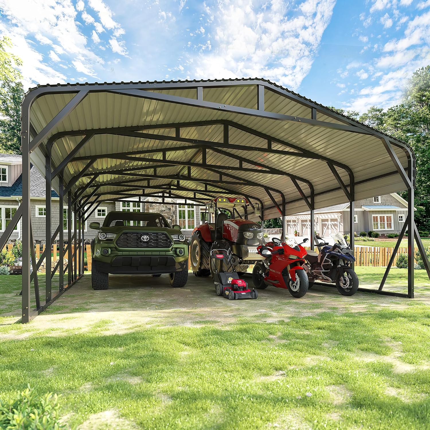 Carport Canopy 20’X30’ Heavy Duty Car Port Galvanized Steel Roof, Reinforced Stable Triangle Frame for Snowy Windy Metal Carports Enhanced Base Car Tent for Car,RV,Pickup,Boat,Truck,Tractor