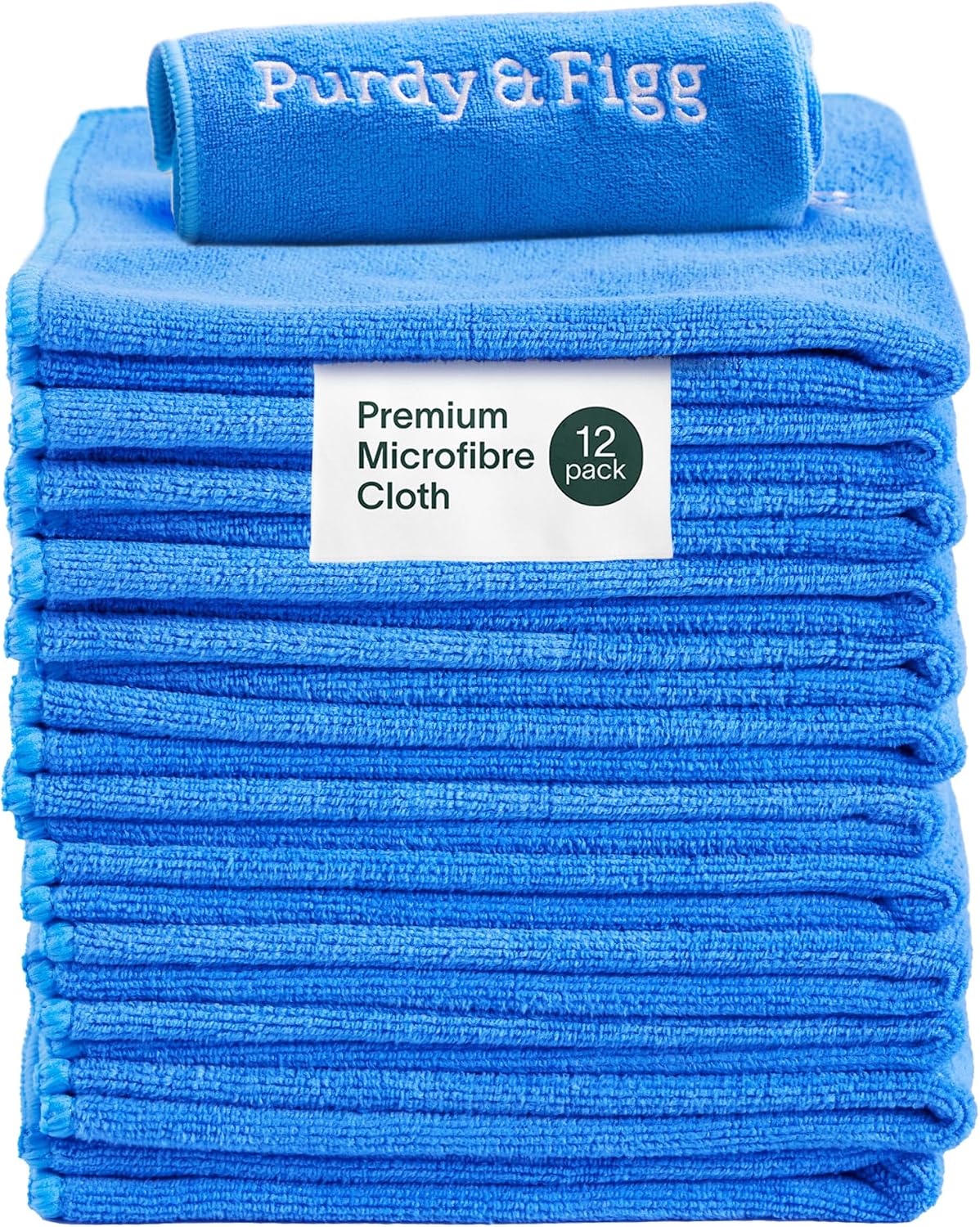 Purdy & Figg | Microfiber Cleaning Cloth| Super Soft, Streak-Free Multipurpose Polishing Cloth| Lint-Free, Scratch-Resistant, Super Absorbent & Reusable | Home & Kitchen | Pack of 12 | Blue