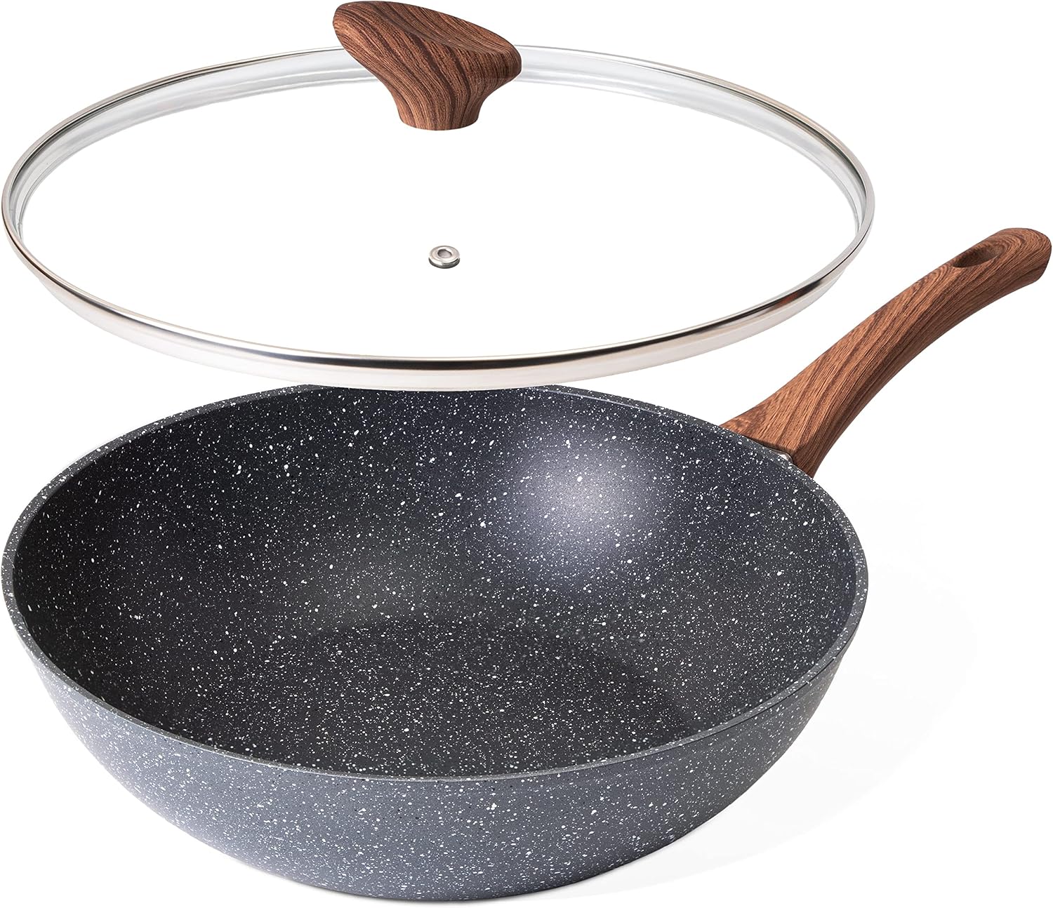 nuovva Induction Non Stick Wok Pan – Deep Stir Fry Pan with Lid – 28cm Frying Pan with Induction Base