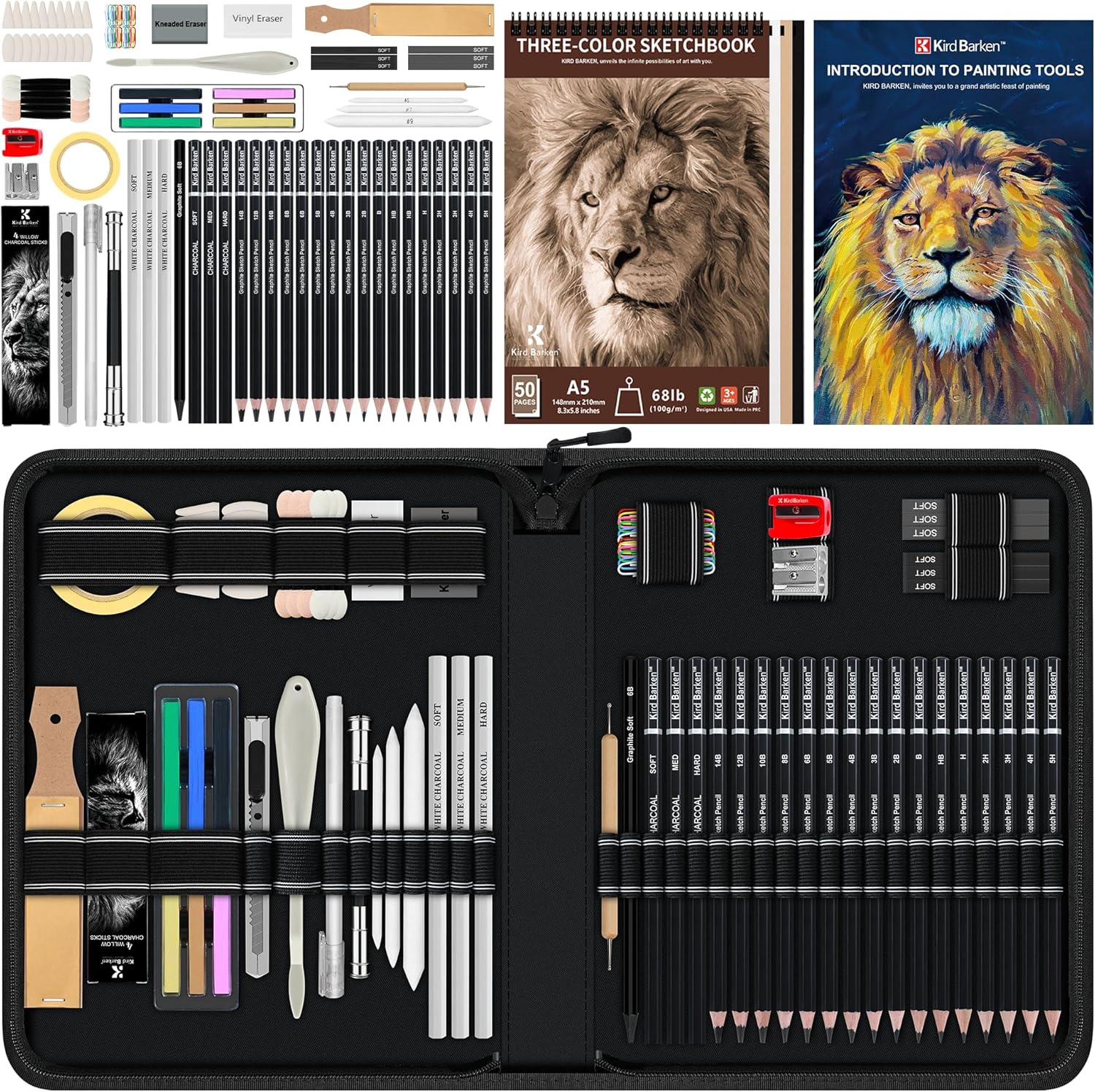 112 PCS Professional Drawing Set – Sketch Kit with Graphite & Charcoal Pencils, 3-Color Sketchbook, Art Supplies for Shading & Blending – Ideal for Artists, Adults, Teens & Beginners